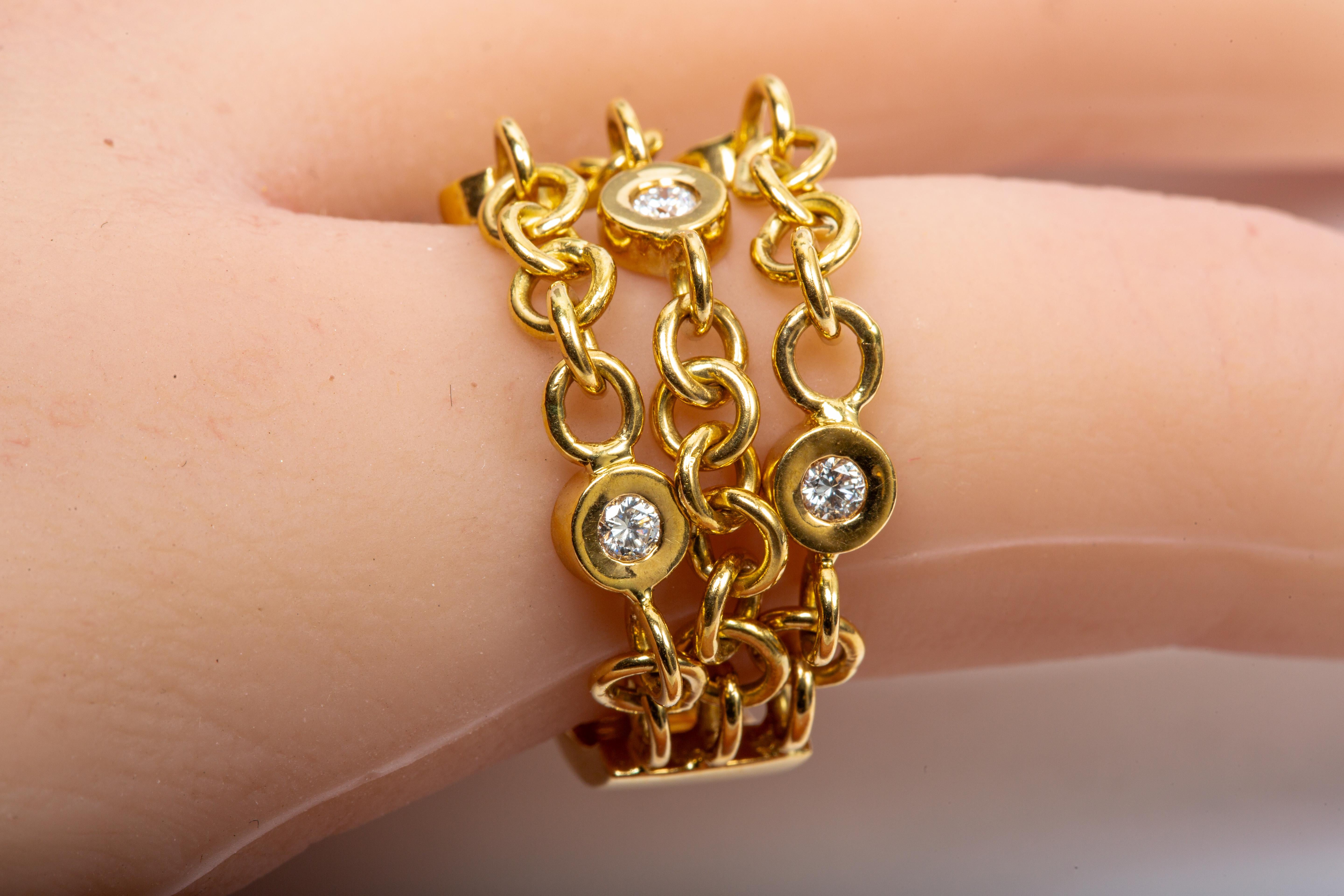 da uomo o donna Anello moderno con diamante a catena in oro giallo 18k in vendita