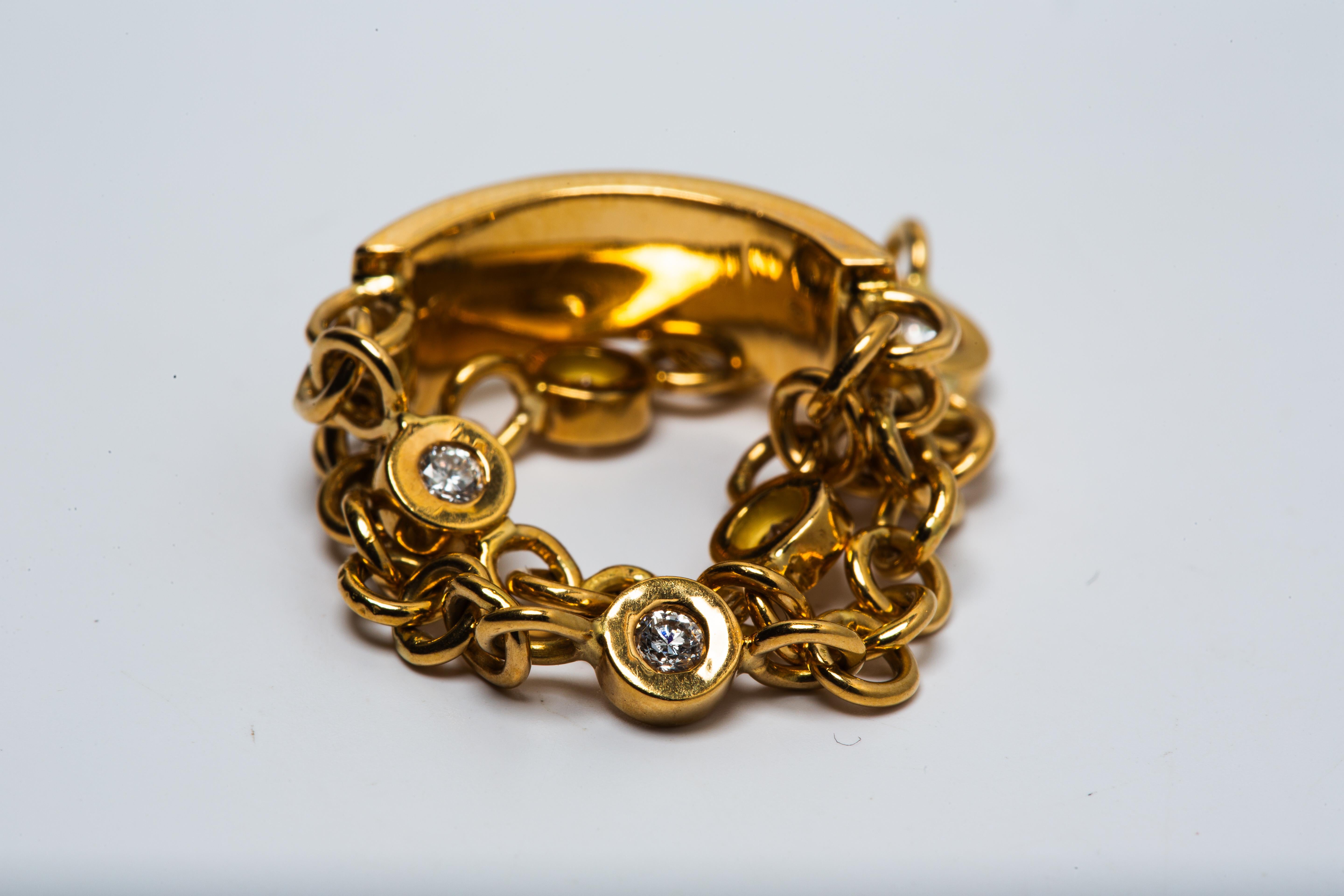 Anello moderno con diamante a catena in oro giallo 18k in vendita 3
