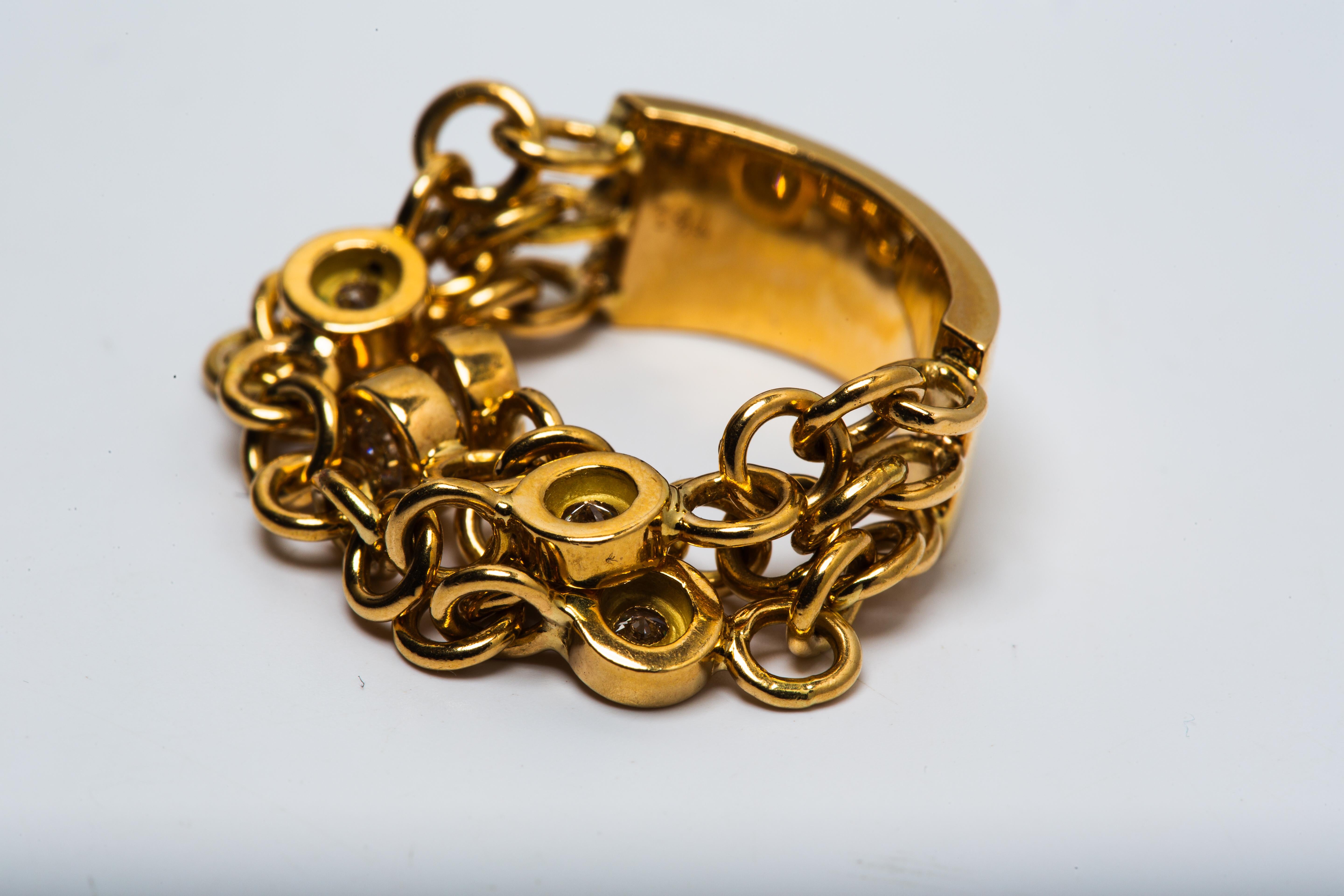 Anello moderno con diamante a catena in oro giallo 18k in vendita 4