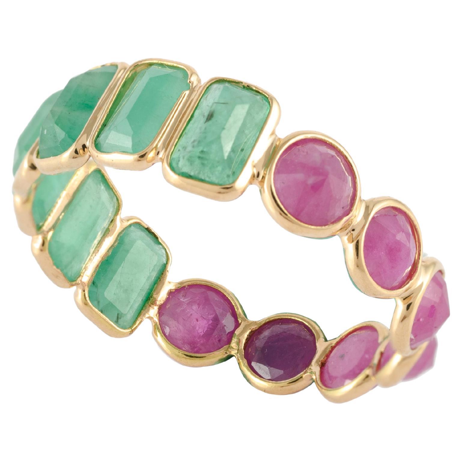 For Sale:  Modern 18k Yellow Gold Emerald Ruby Reversible Band Ring