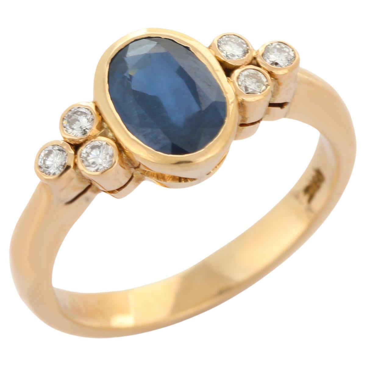 Modern 18K Yellow Gold Natural 1.7 ct Blue Sapphire and Diamond Ring