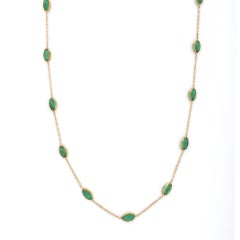 Modern 18K Yellow Gold Oval Cut 7.6 Ct Green Emerald Chain Necklace