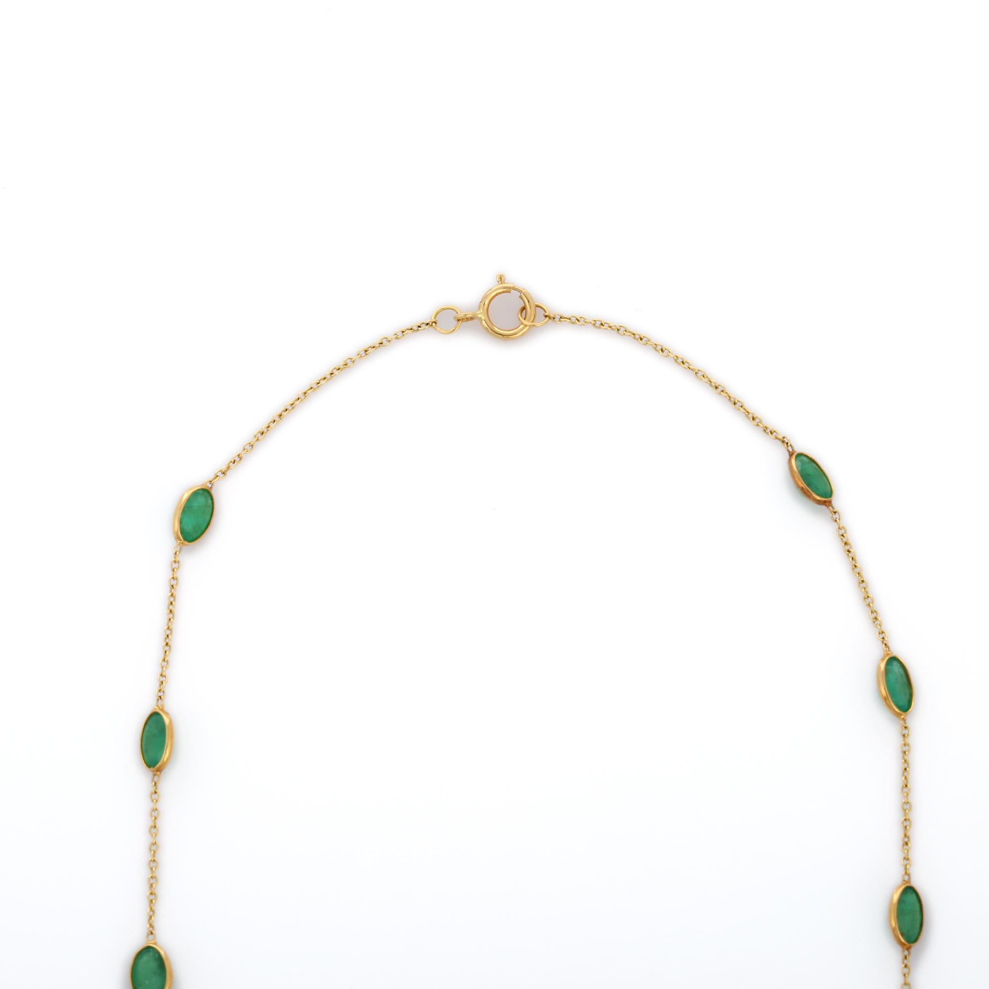 Modern 18K Yellow Gold Oval Cut 7.6 Ct Green Emerald Chain Necklace In New Condition For Sale In Houston, TX