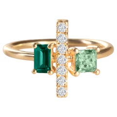 Modern 18k yellow gold ring with Tsavorite Garnet, Tourmaline and diamonds