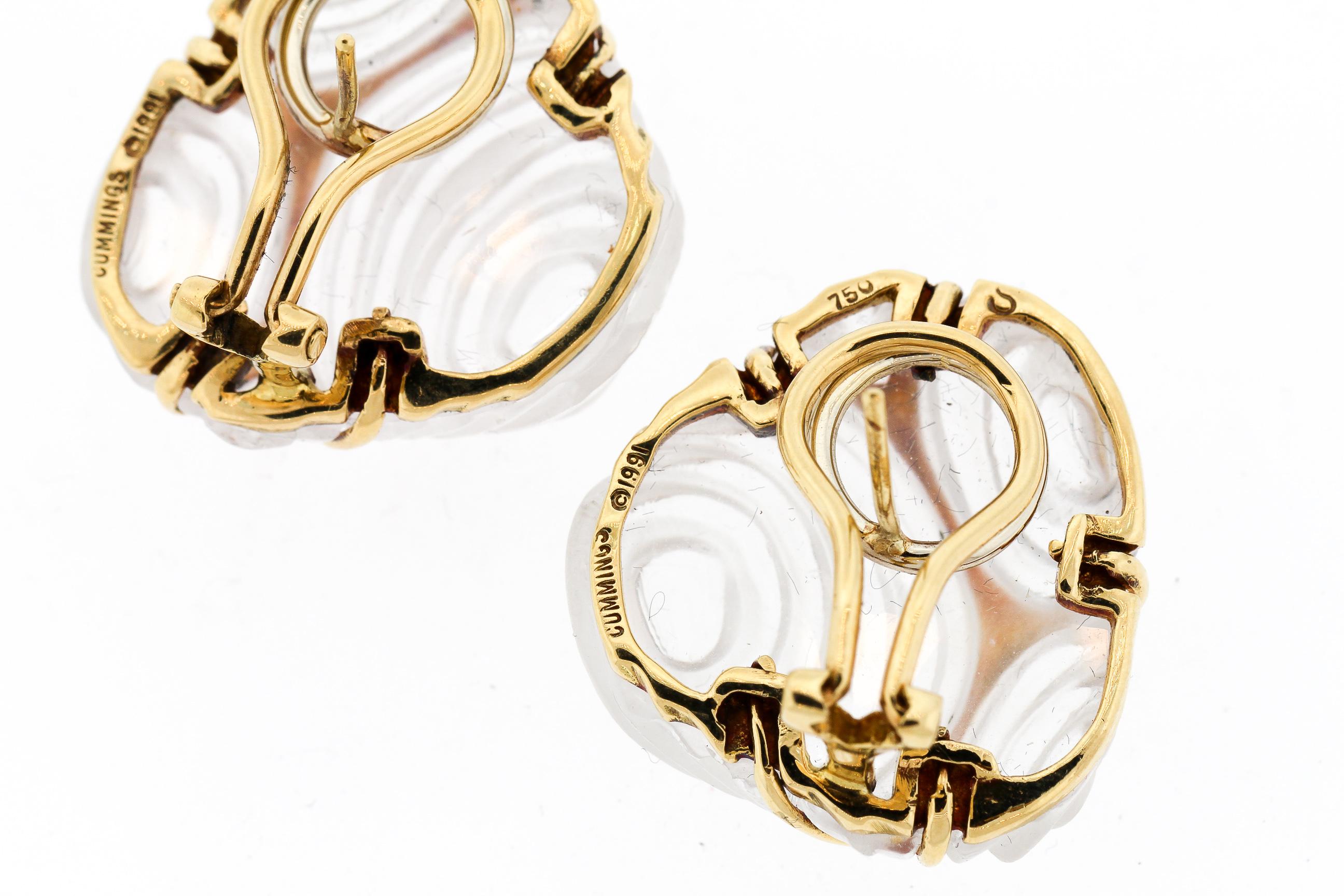 Modern 18 Karat Yellow Gold Rock Crystal Earrings by Angela Cummings In Good Condition In New York, NY