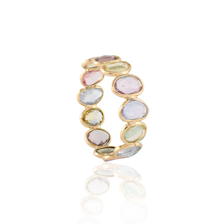 Customizable Modern 18k Yellow Gold Sapphire Eternity Stacking Band ...