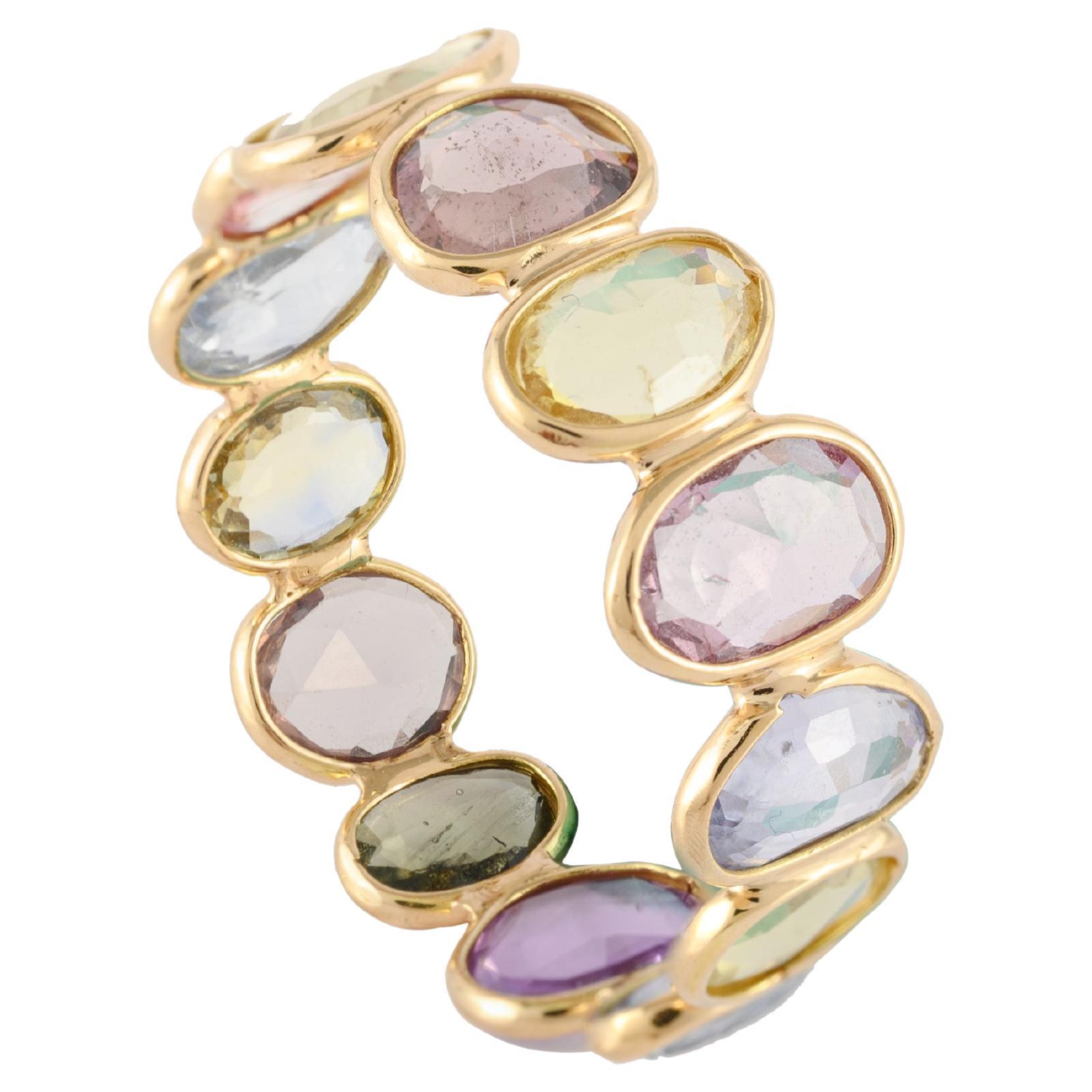 Modern 18k Yellow Gold Sapphire Eternity Stacking Band Ring