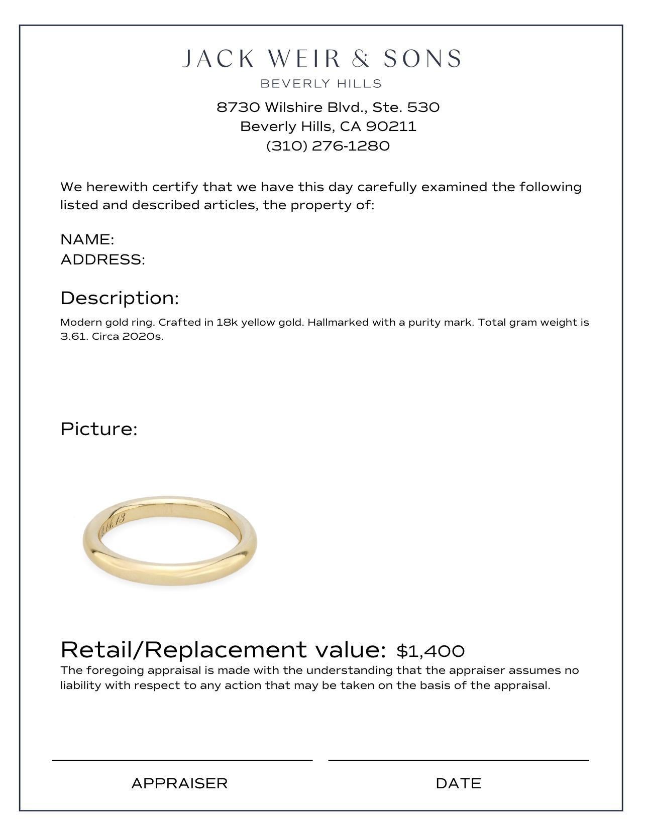 Women's or Men's Modern 18k yellow gold wedding band