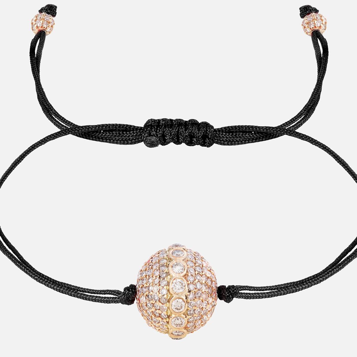 De las mujeres Pulsera moderna de cordón negro con pavé de diamantes 18k YG 2ct en venta