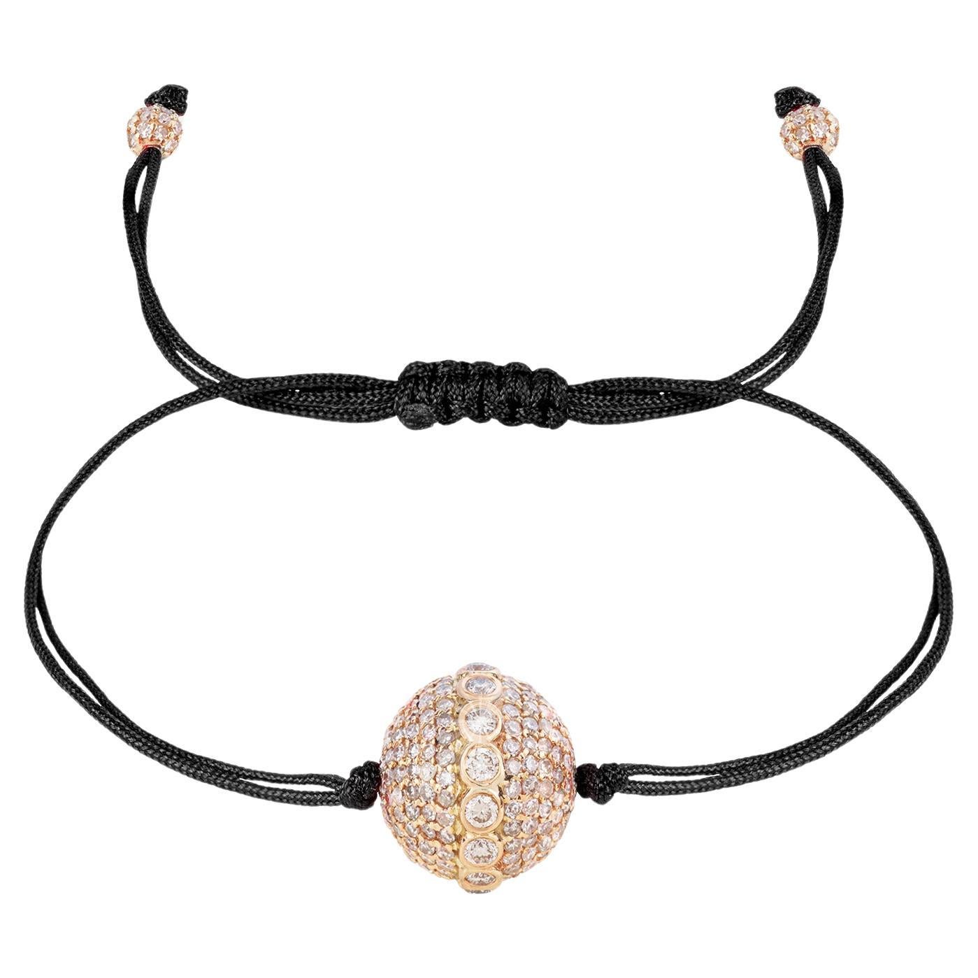 Pulsera moderna de cordón negro con pavé de diamantes 18k YG 2ct