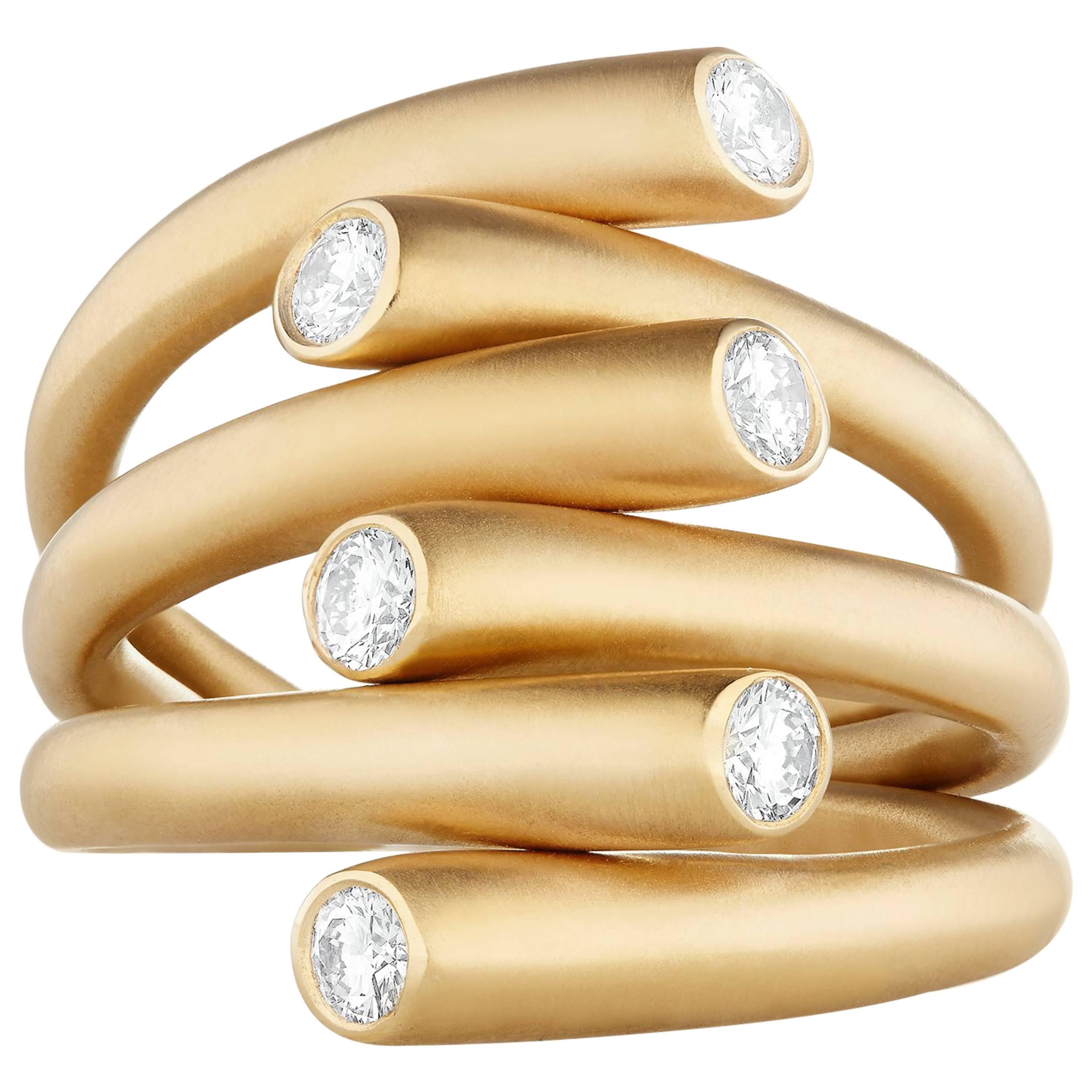 Modern 18K YG and .48 Carat Diamond Carelle Whirl Multi-Band Stacking Ring For Sale
