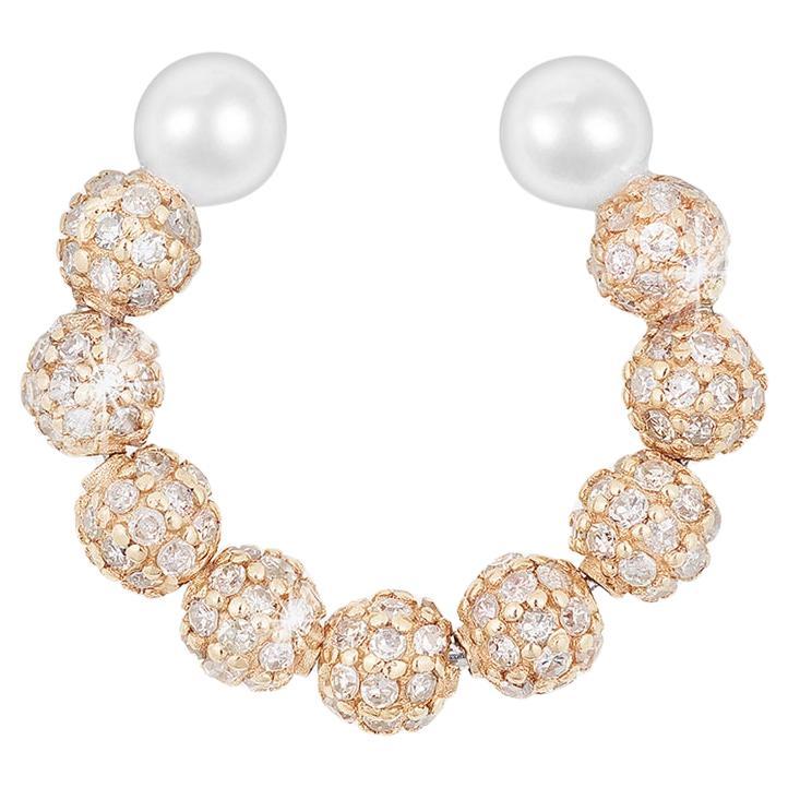Moderno Pendiente Pavé de Diamantes 18k YG con Perlas Akoya en venta
