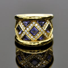 Modern 18 Karat Gold Diamond and Iolite Ring