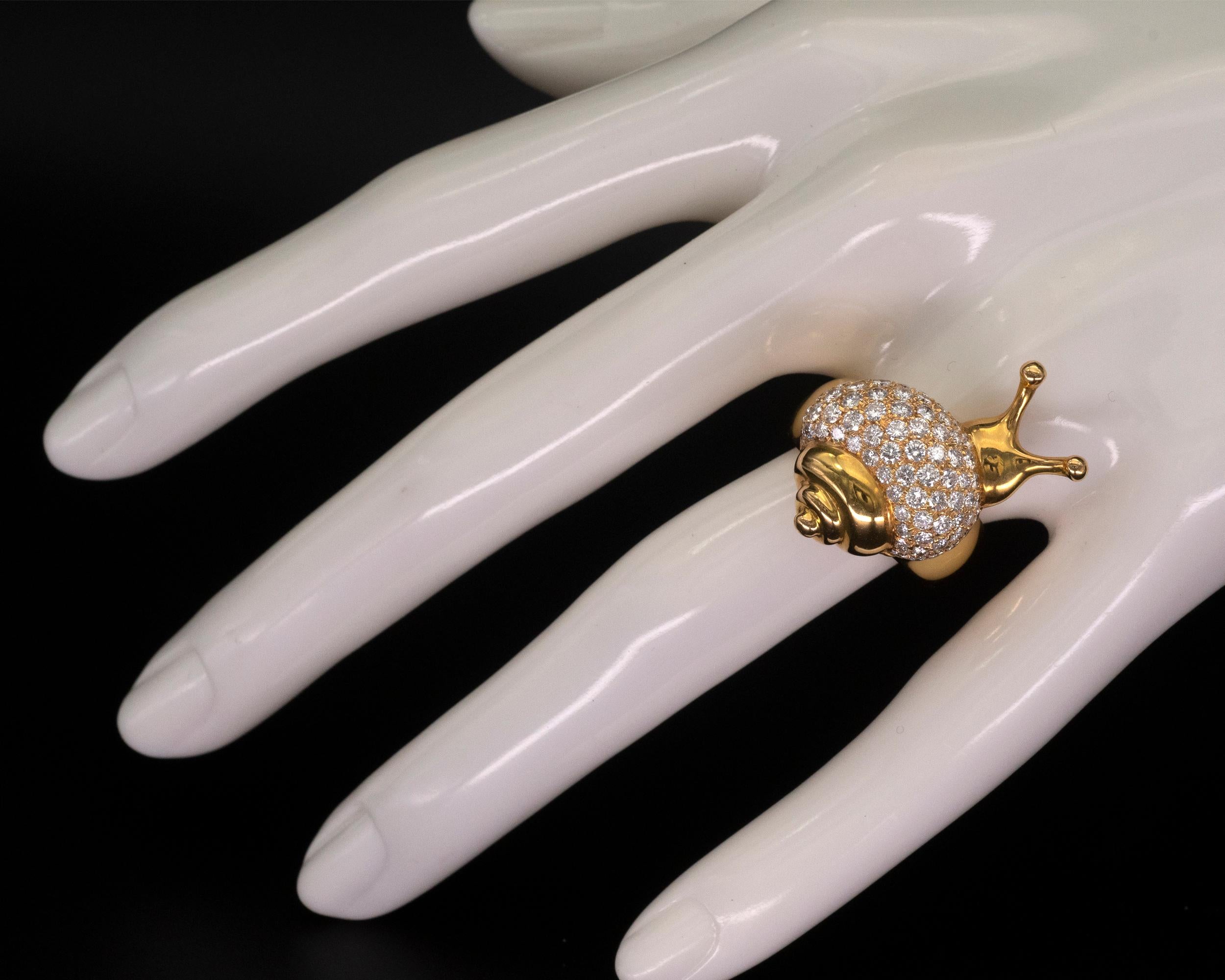 Contemporary Modern 18 Karat Gold Snail Diamond Cocktail Ring For Sale