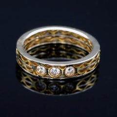 Vintage 1970s Modernist 18K Two-Tone Gold and Diamonds Wedding Band Ring