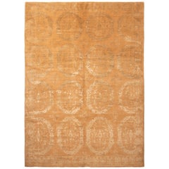 Modern 18th Century Inspired Transitional Gold and Beige Wool-Silk Rug