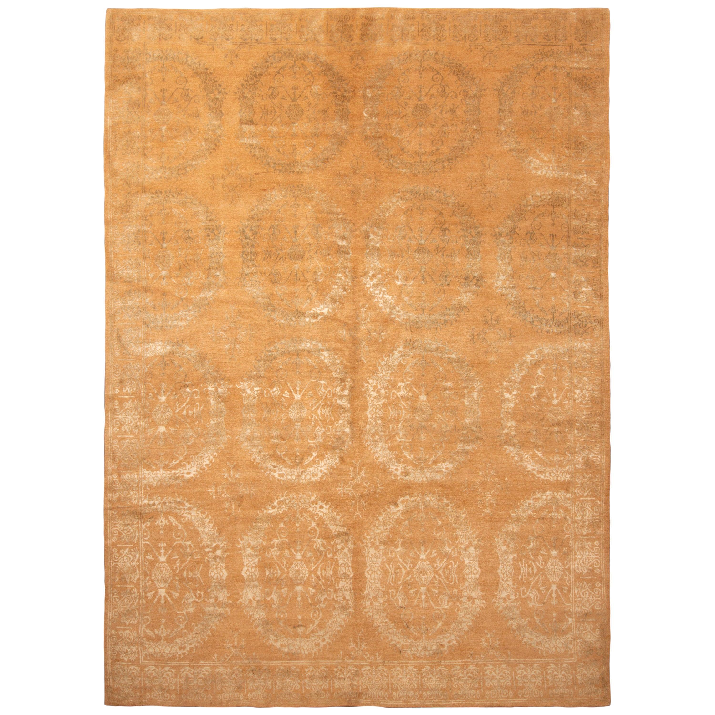 Rug & Kilim's Modern 18th Century Inspired Transitional Gold Wool-Silk Rug For Sale