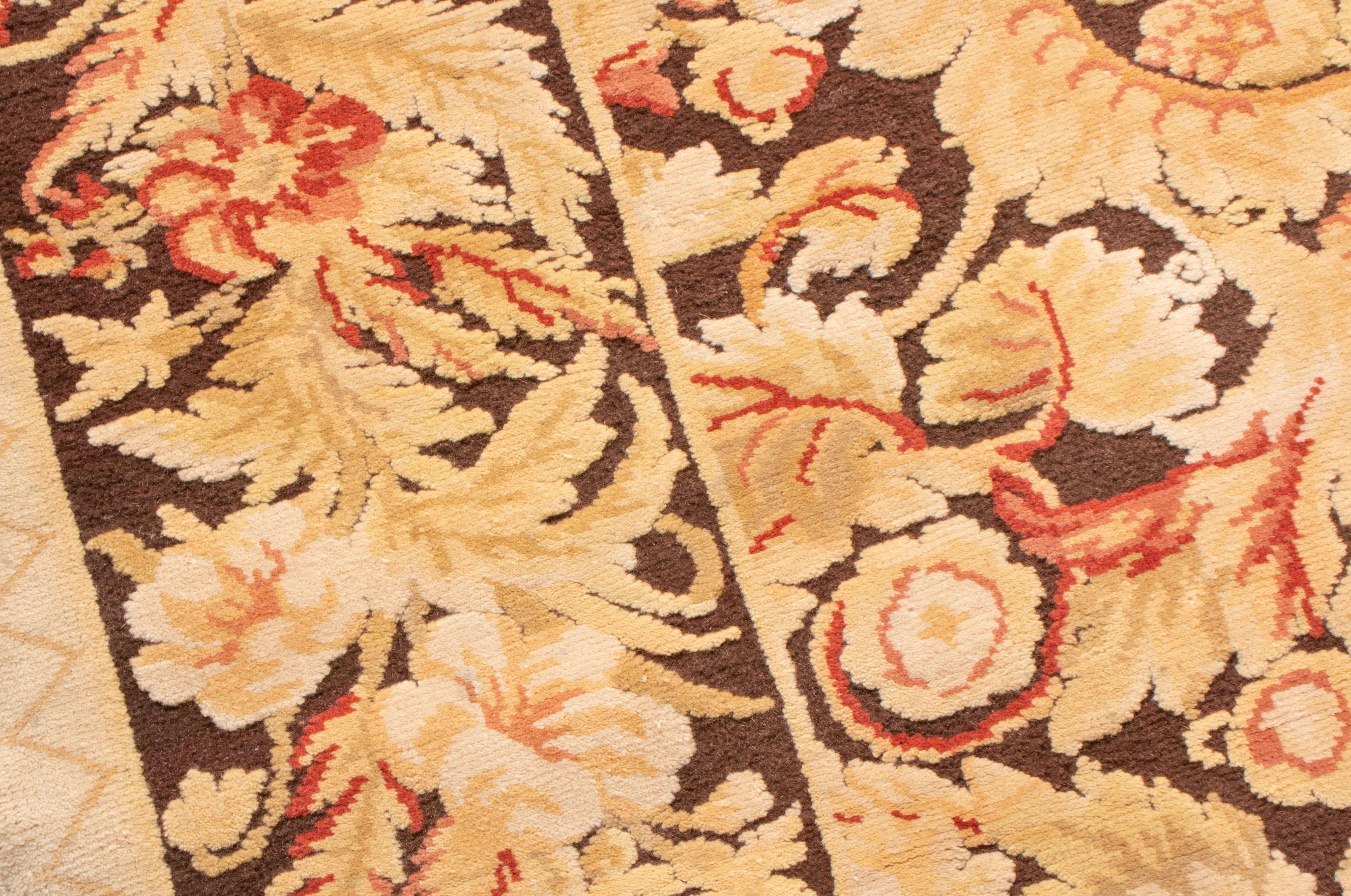 Contemporary Modern 18th Century Style Transitional Brown and Beige Wool Rug