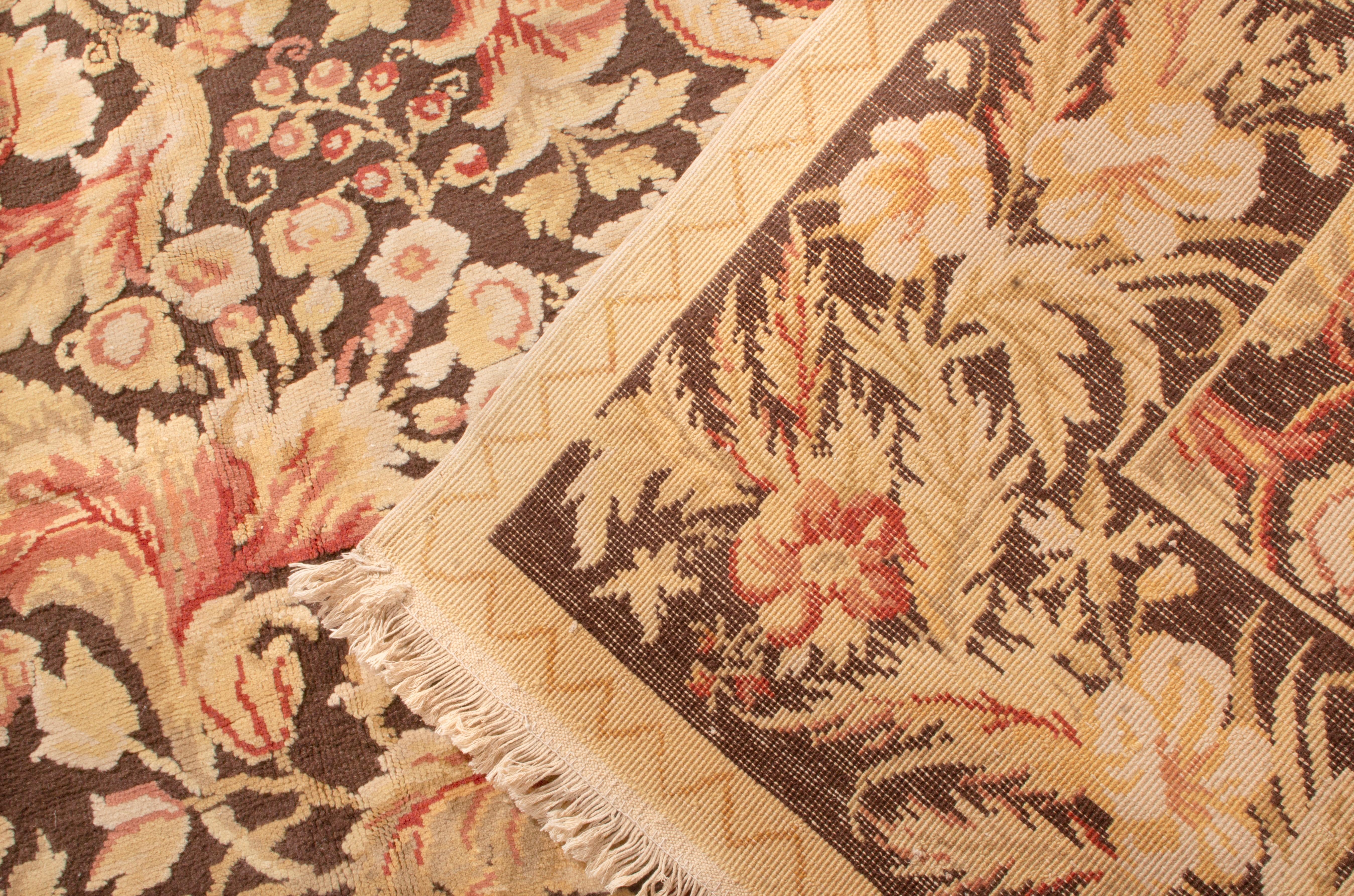 Modern 18th Century Style Transitional Brown and Beige Wool Rug 2