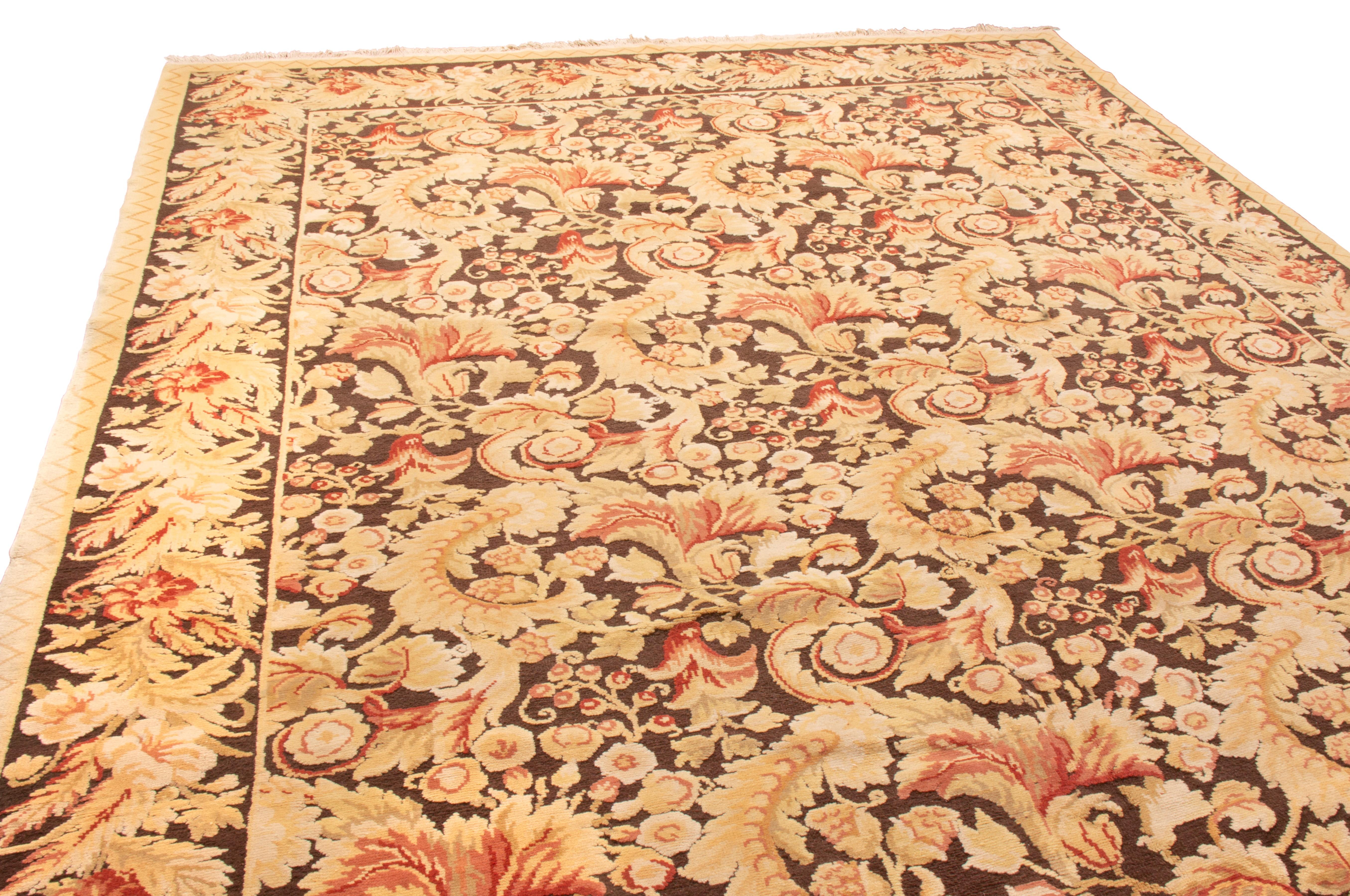 Chinese Rug & Kilim's Modern 18th Century Style Wool Rug Brown and Beige All-Over Floral For Sale