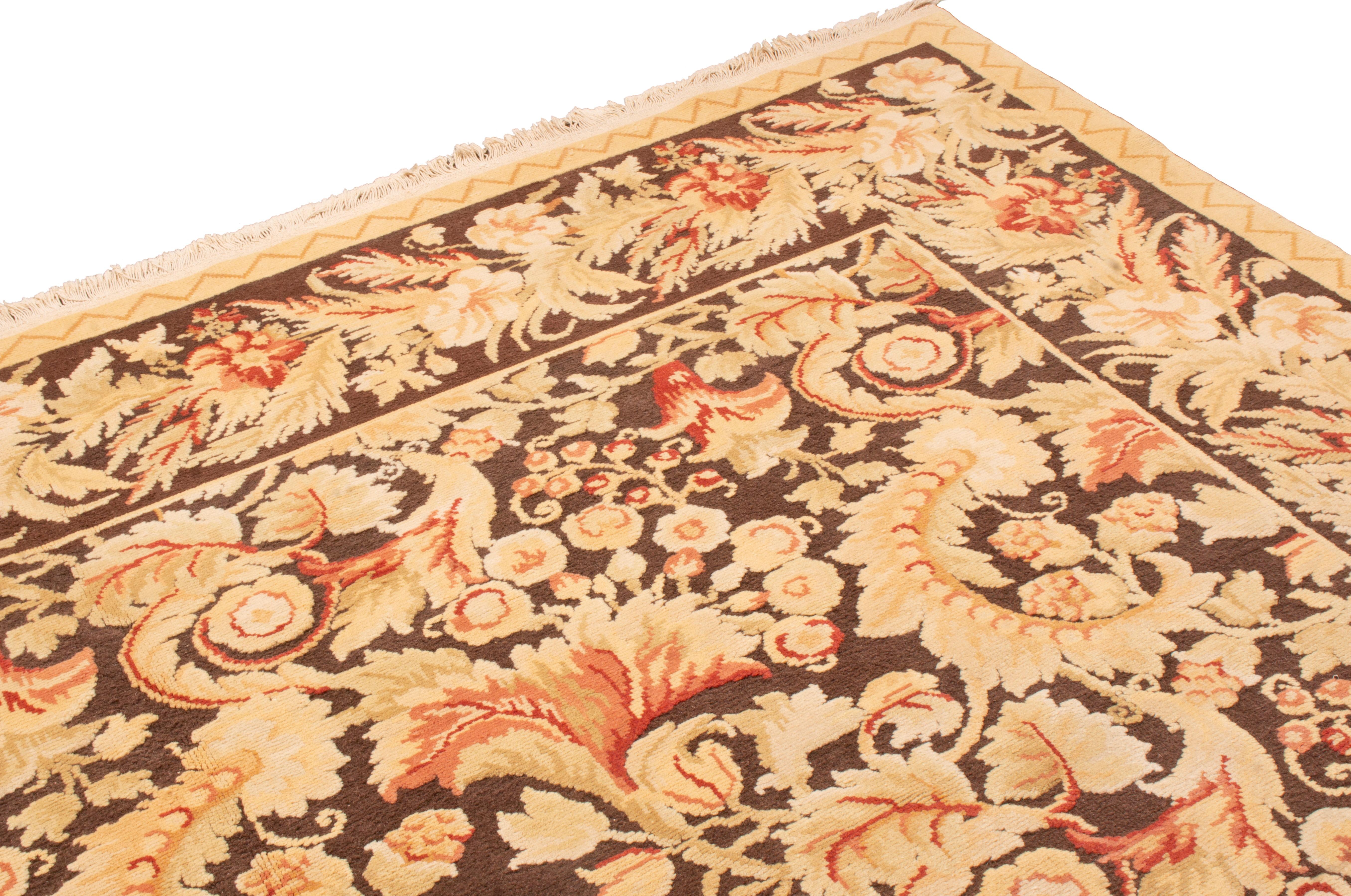 Hand-Knotted Rug & Kilim's Modern 18th Century Style Wool Rug Brown and Beige All-Over Floral For Sale