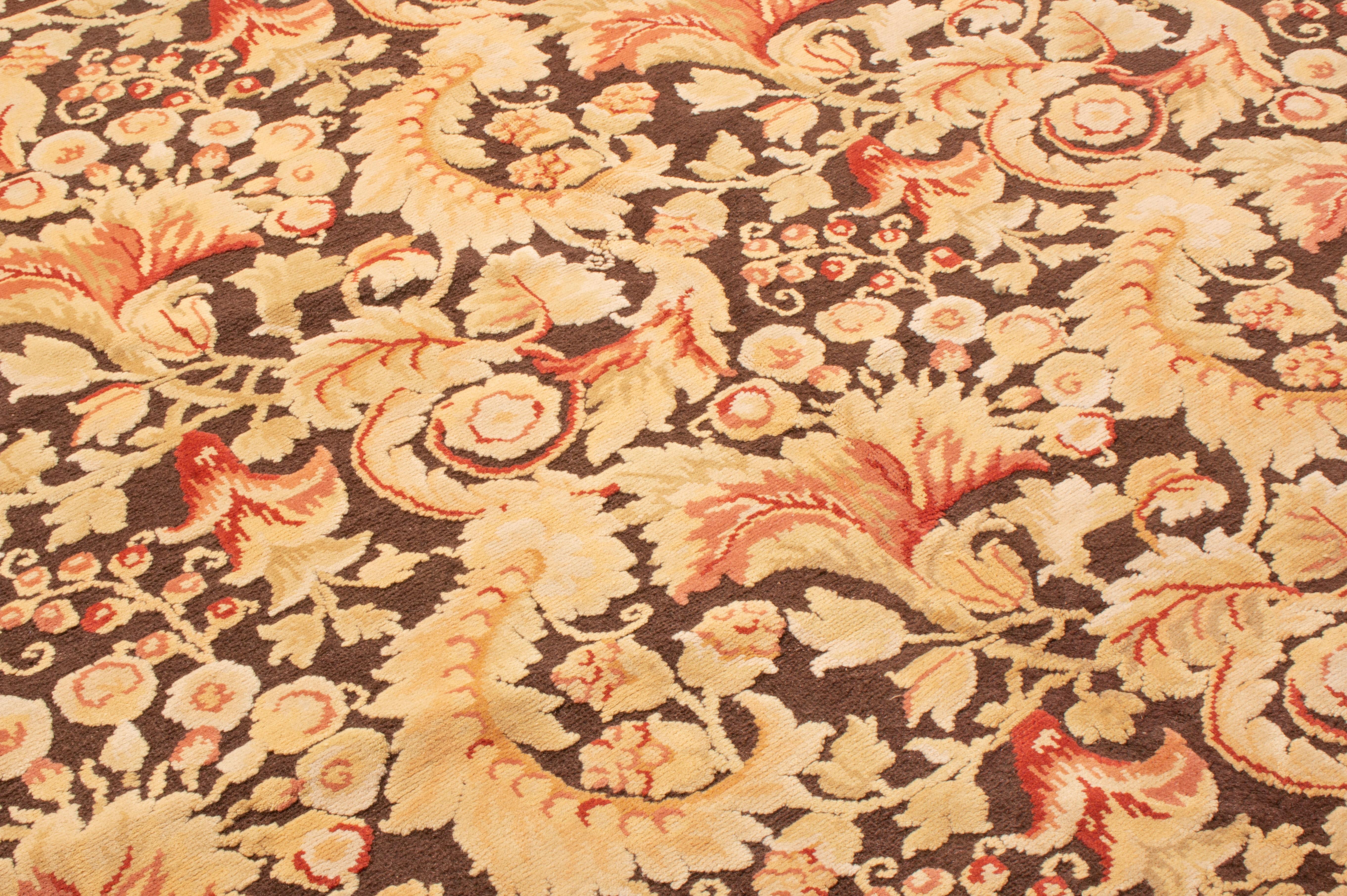 Rug & Kilim's Modern 18th Century Style Wool Rug Brown and Beige All-Over Floral In New Condition For Sale In Long Island City, NY