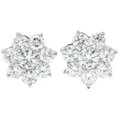 Modern 1.90 Carat Diamond Platinum Floral Cluster Stud Earrings