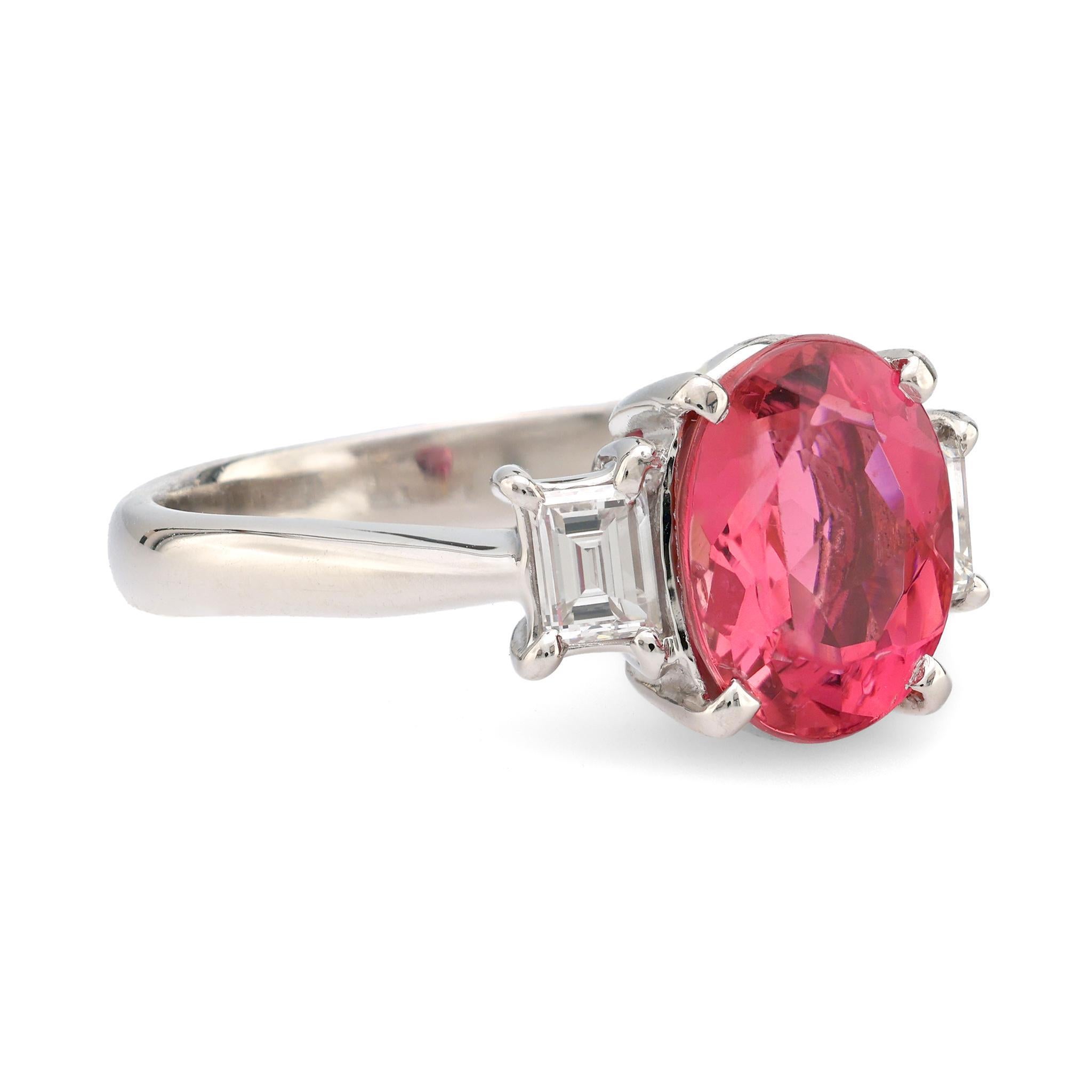 Oval Cut Modern 1.93 carat pink tourmaline diamond platinum ring For Sale
