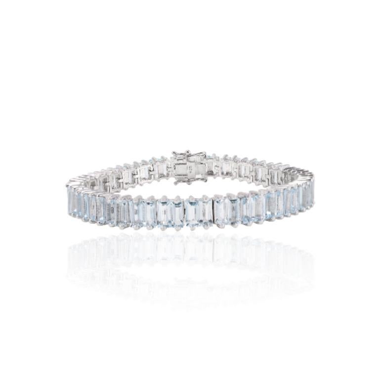 Moderne 19.45 CTW Aquamarine Tennis Bracelet for Mother Gift Made in Sterling Silver