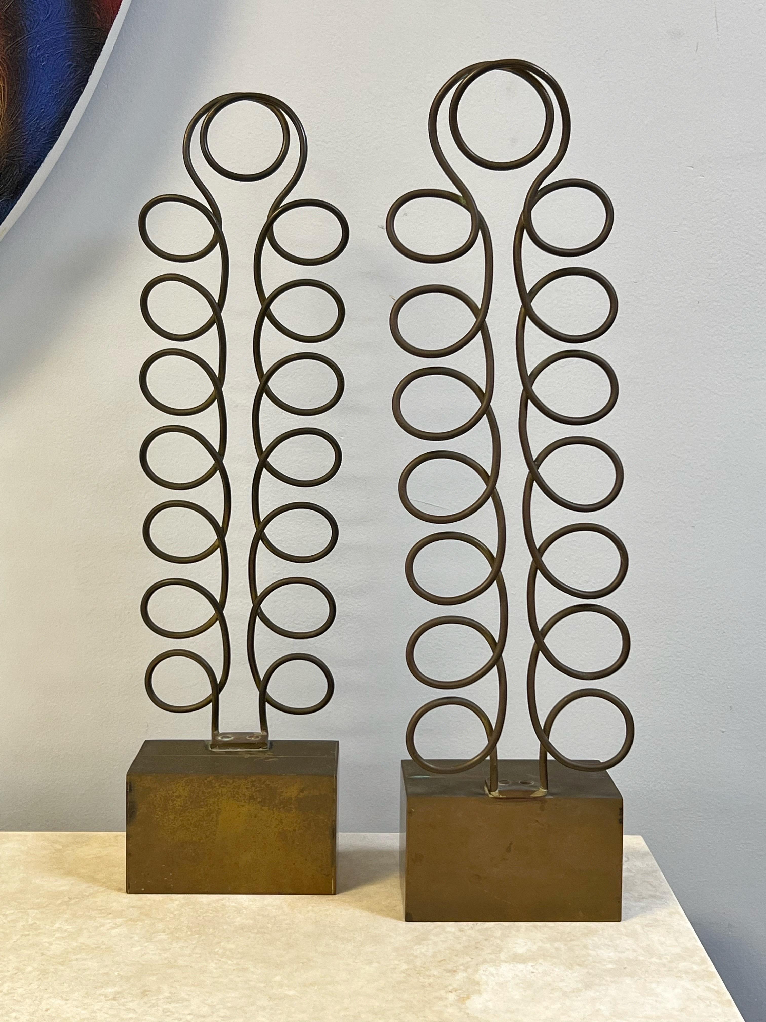 Mid-20th Century Modern 1950s Brass Pair of Sculptures Garniture Andirons