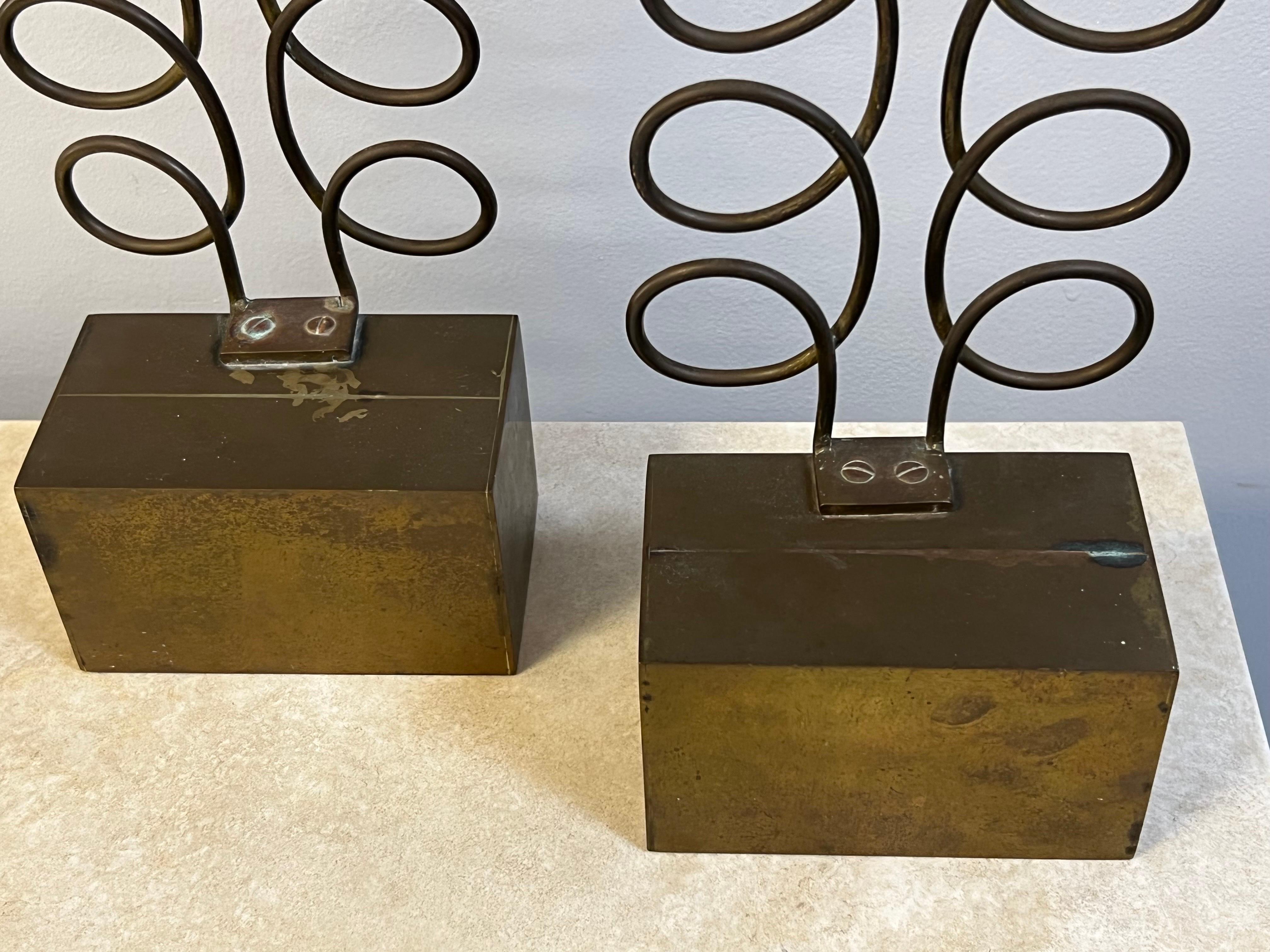 Modern 1950s Brass Pair of Sculptures Garniture Andirons 1