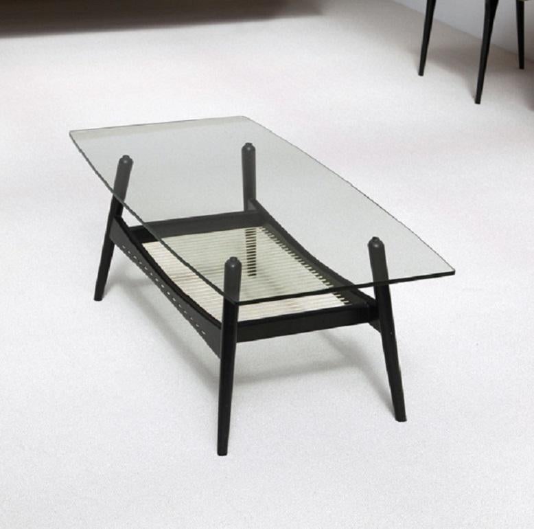 European Mid-century modern 1950s Coffee Table with glass table top