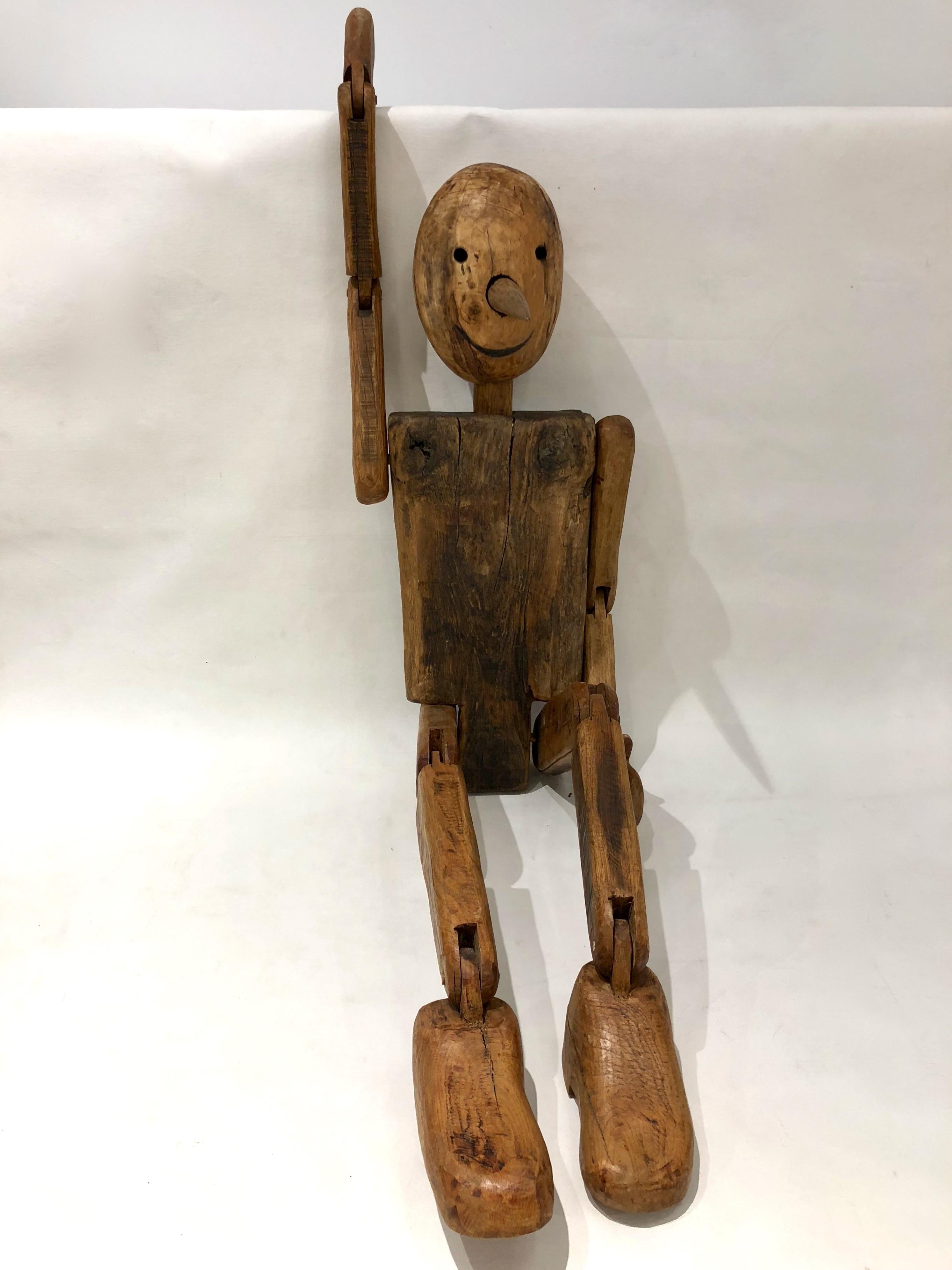 Modern 1960s Italian Vintage Life Size Articulated Wooden Pinocchio Sculpture 3