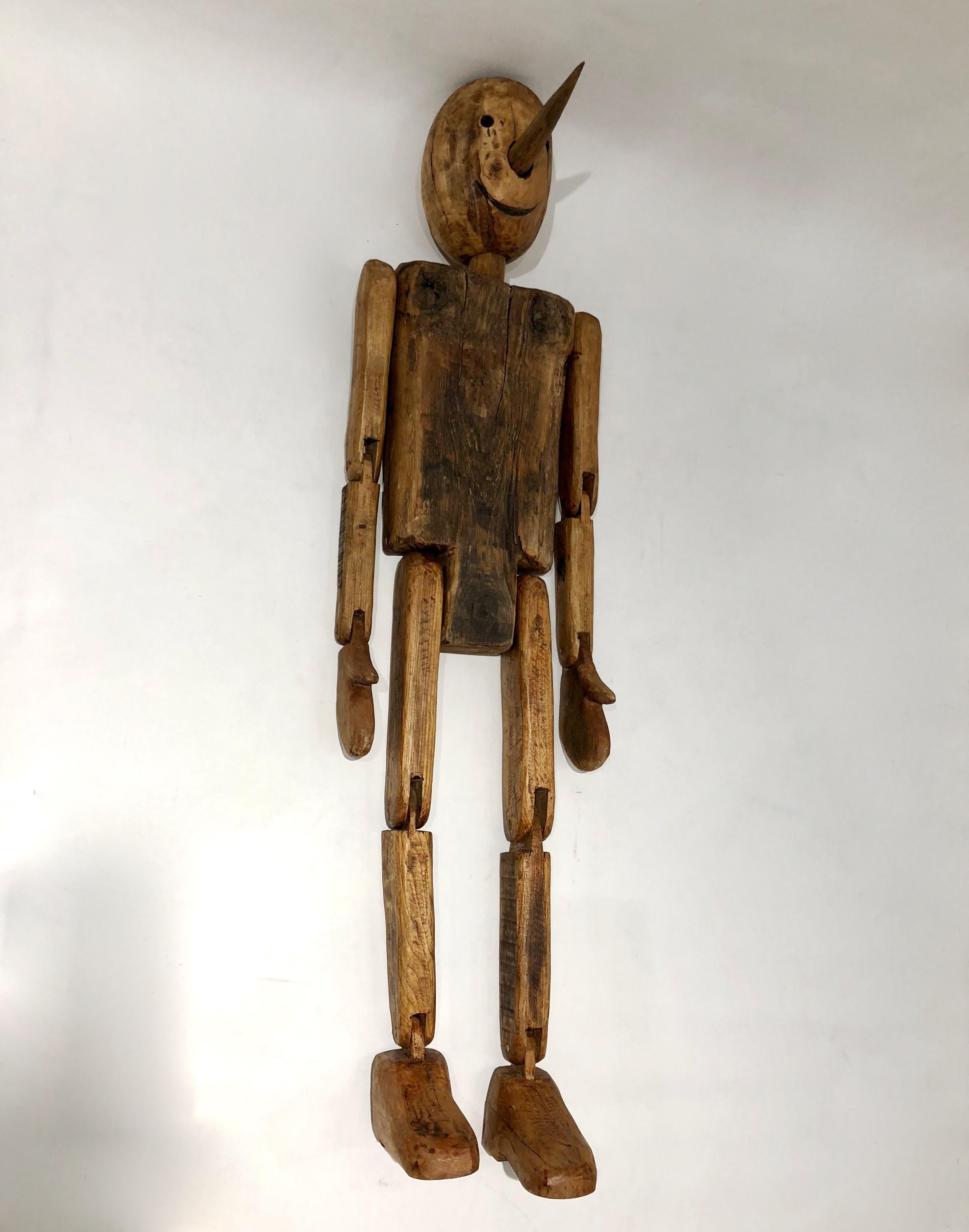 Modern 1960s Italian Vintage Life Size Articulated Wooden Pinocchio Sculpture 6
