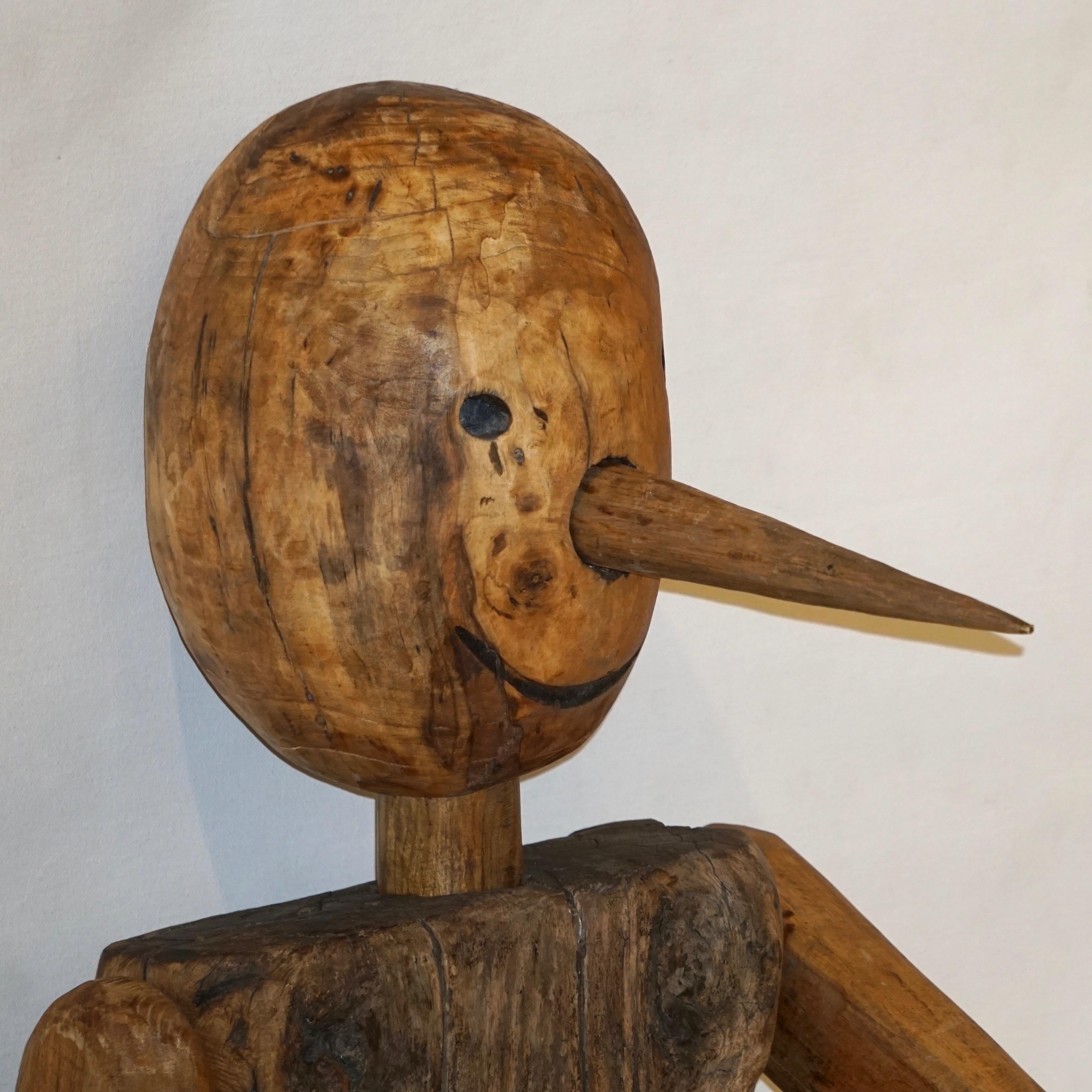 Mid-20th Century Modern 1960s Italian Vintage Life Size Articulated Wooden Pinocchio Sculpture