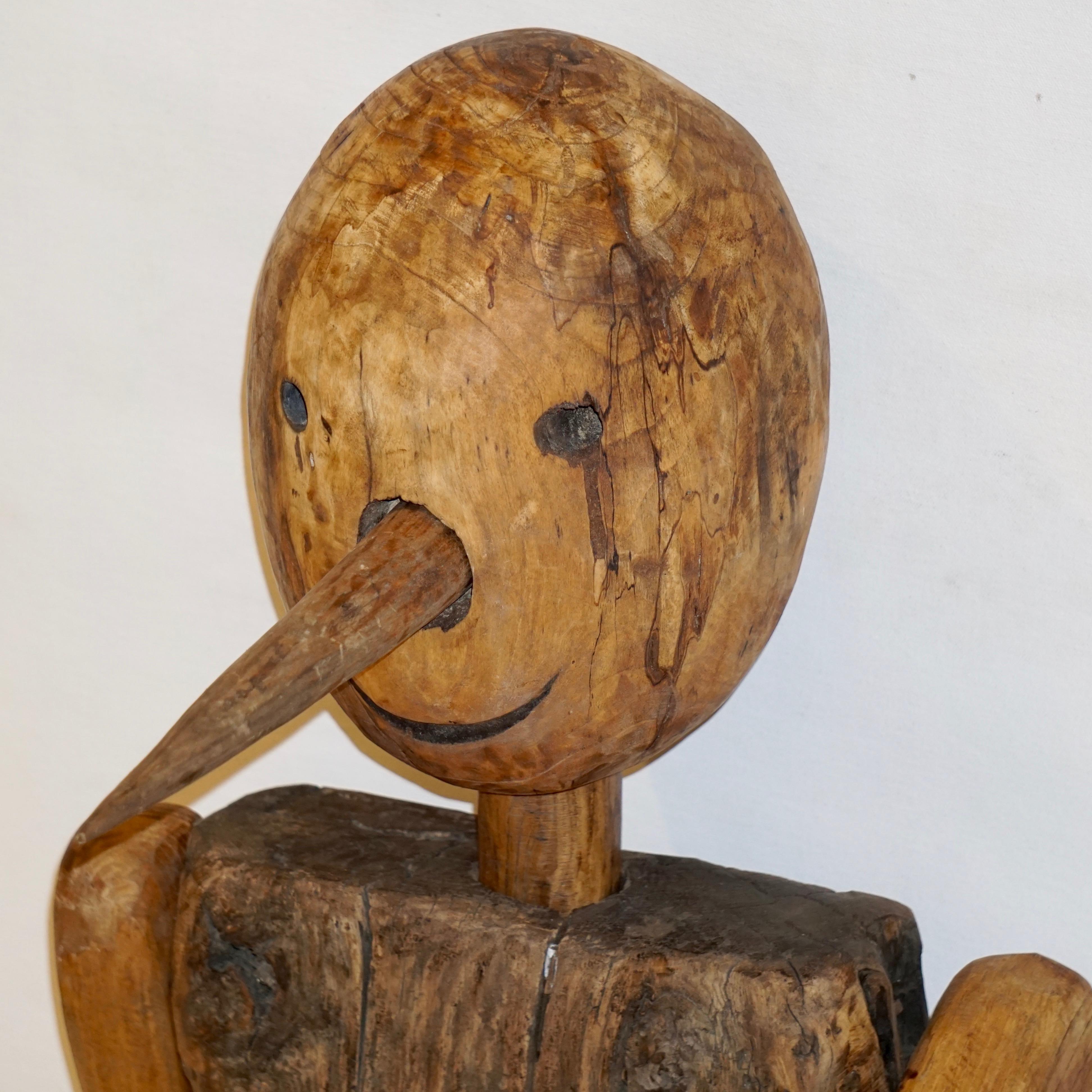Oak Modern 1960s Italian Vintage Life Size Articulated Wooden Pinocchio Sculpture