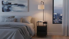 Modern 1970s Illuminated Nightstand, 2-Drawer Side Table with Lamp