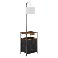 Modern 1970s Illuminated Nightstand, 2-Drawer Side Table with Lamp