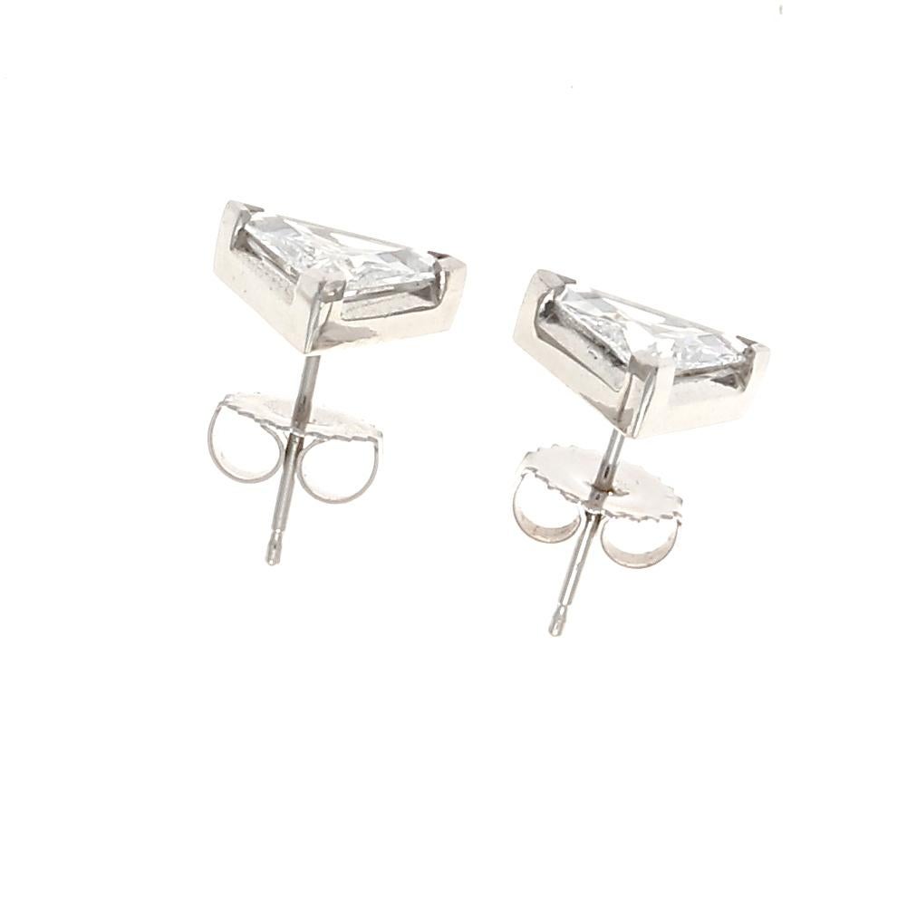 Trillion Cut Modern 1.98 Carat Matching GIA Triangular Cut Diamond Platinum Earrings