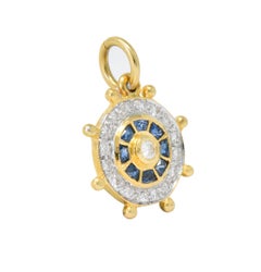 Modern 1980s 0.30 Carat Diamond Sapphire 18 Karat Gold Ship's Wheel Charm