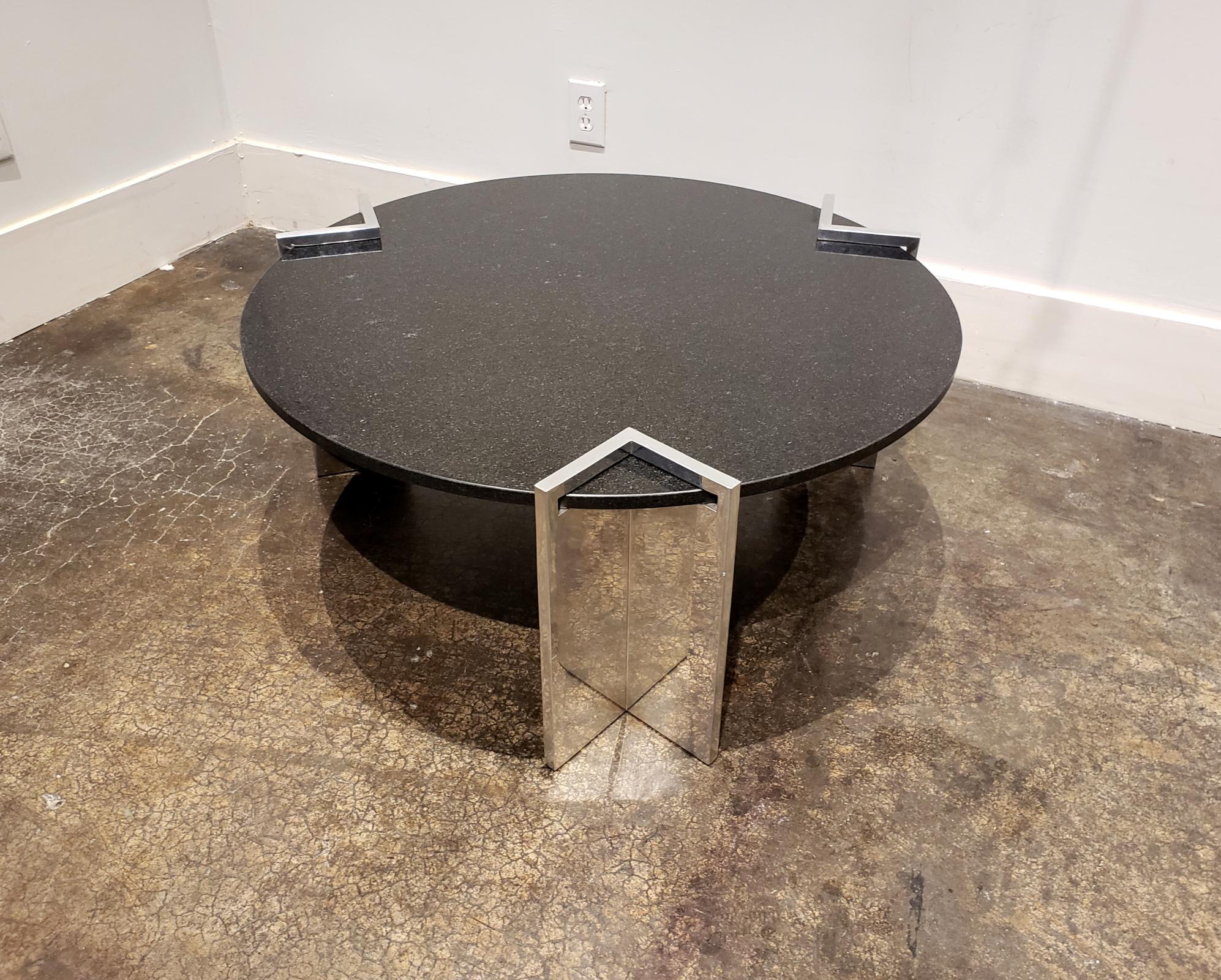 Mid-Century Modern Modern 1980s Aluminum and Granite Round Coffee Table