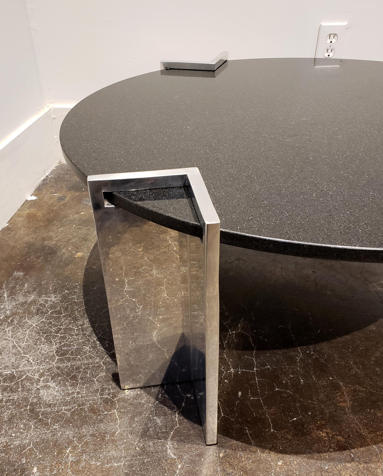 20th Century Modern 1980s Aluminum and Granite Round Coffee Table