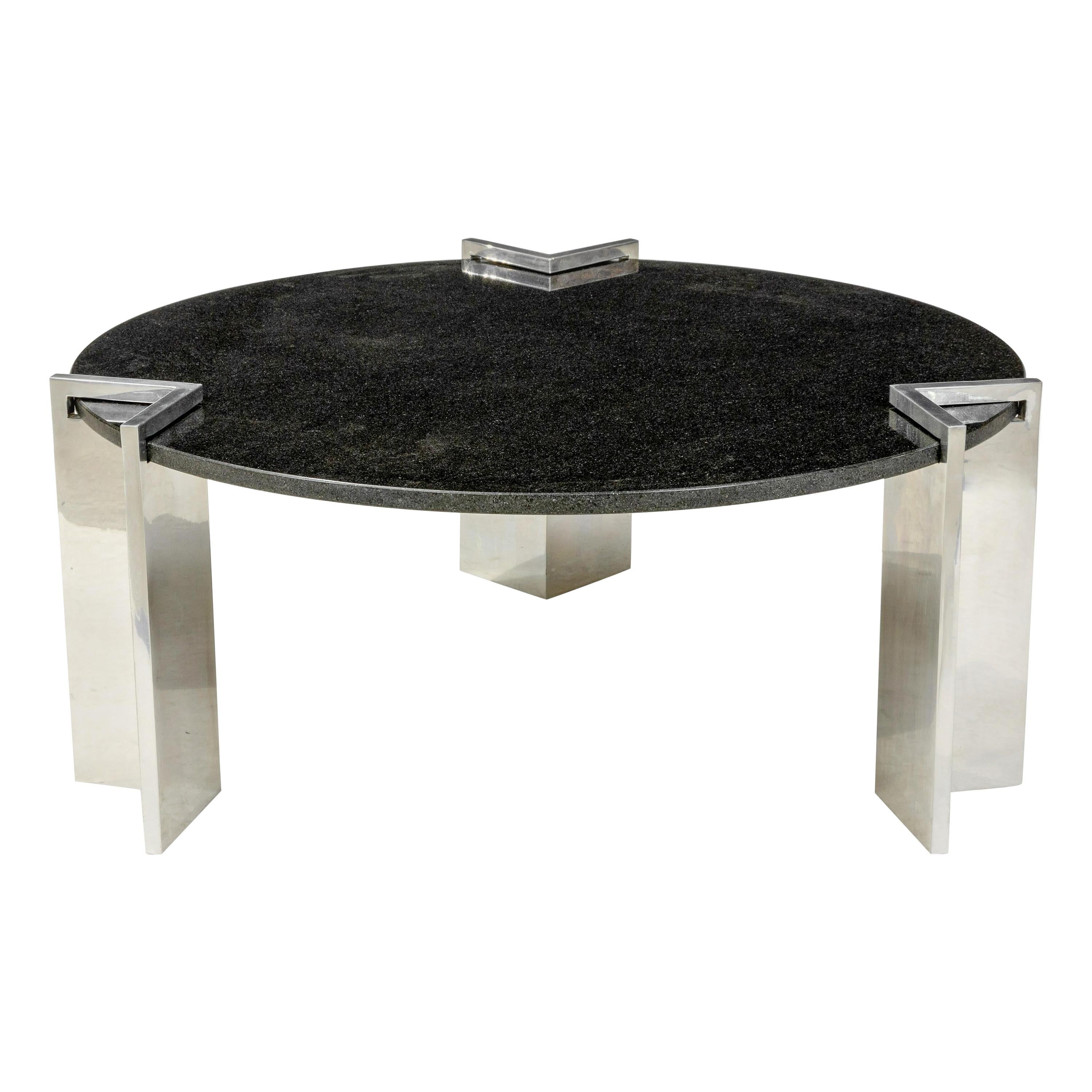 Modern 1980s Aluminum and Granite Round Coffee Table
