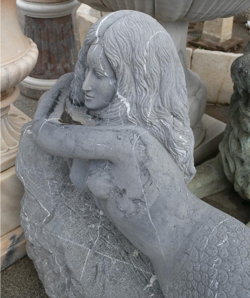 20th Century Modern 1980s Spanish Hand Carved Belgium Black Mermaid on a Rock Sculpture For Sale