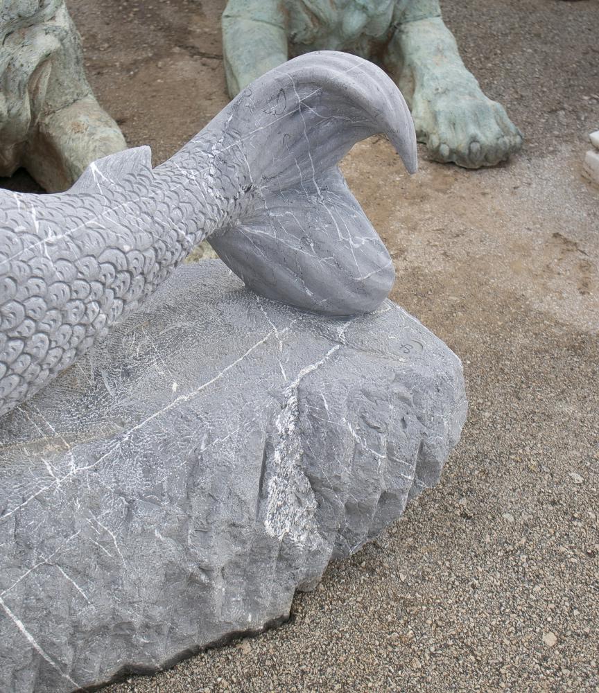 Marble Modern 1980s Spanish Hand Carved Belgium Black Mermaid on a Rock Sculpture For Sale