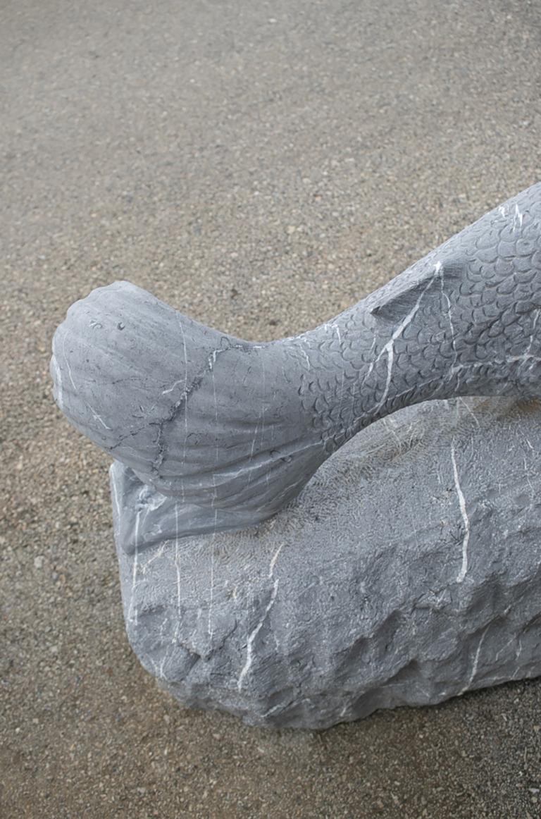 Modern 1980s Spanish Hand Carved Belgium Black Mermaid on a Rock Sculpture For Sale 1