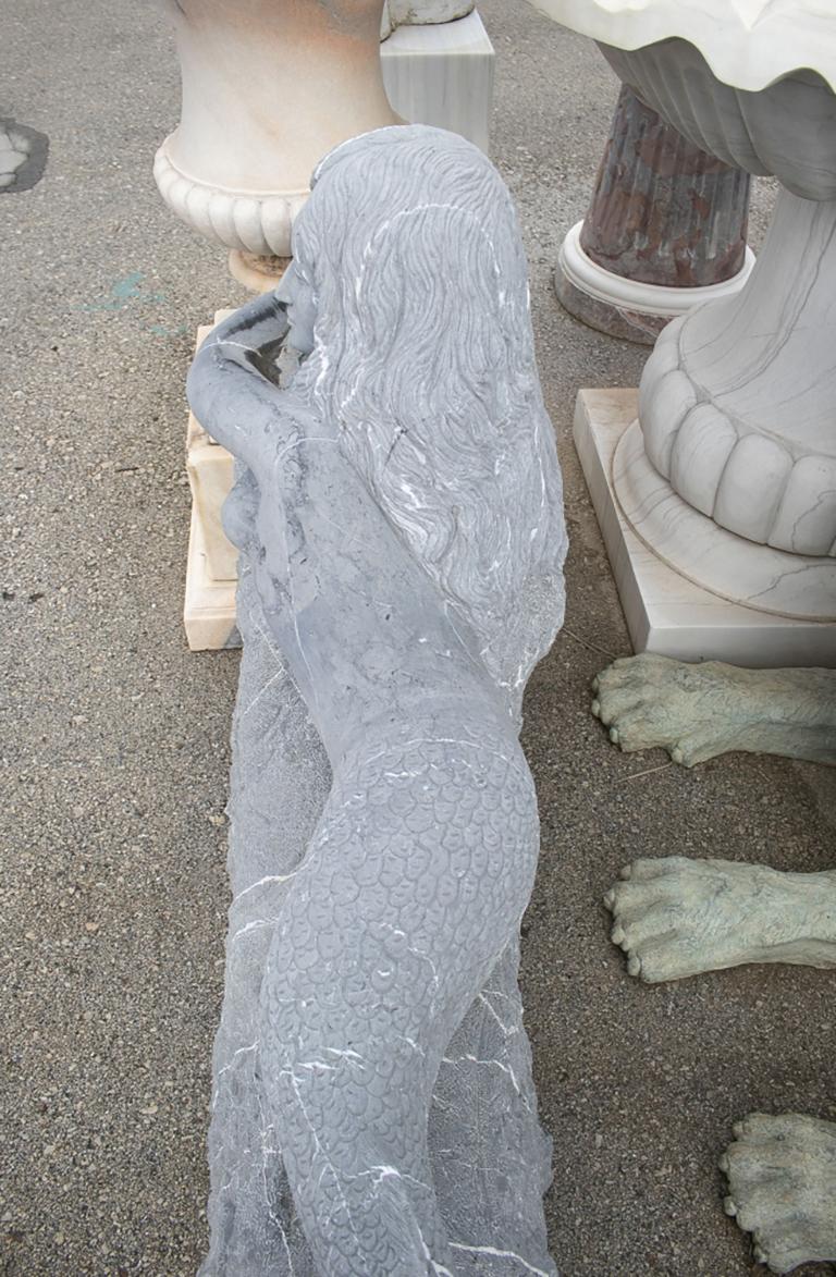 Modern 1980s Spanish Hand Carved Belgium Black Mermaid on a Rock Sculpture For Sale 4