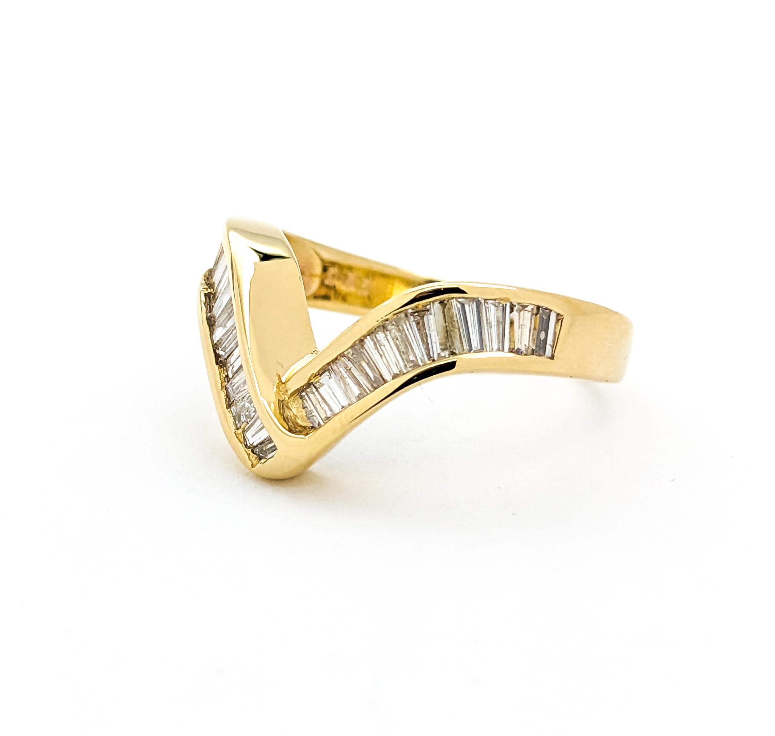 Baguette Cut Modern 1ctw Diamond Channel Set Ring In Yellow Gold For Sale