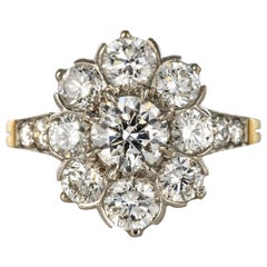 Modern 2, 68 Carats Diamonds 18 Karat Yellow Gold Platinum Daisy Ring