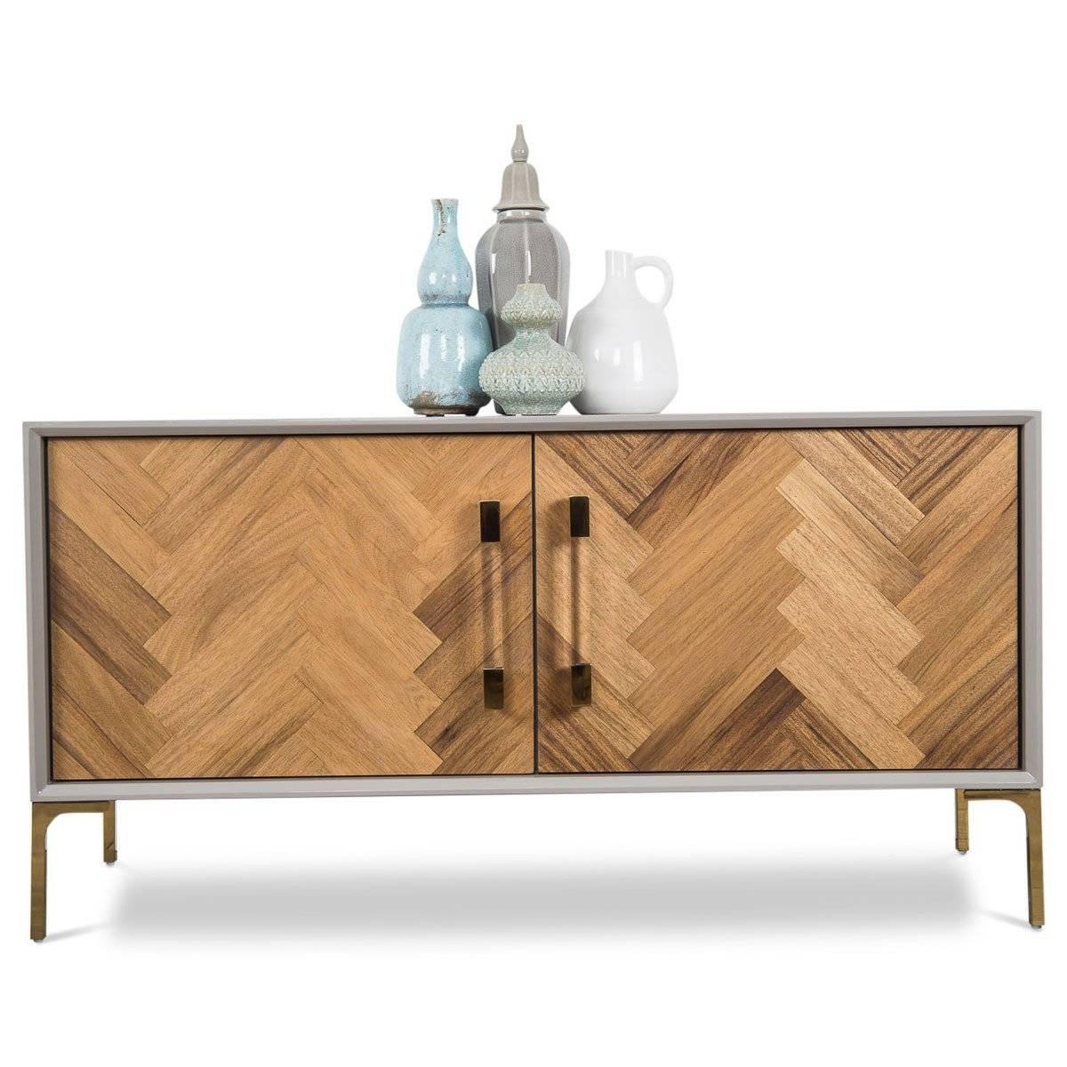 Polished Modern Two-Door Credenza in Walnut with Brass and Lucite hardware Greystone Case For Sale